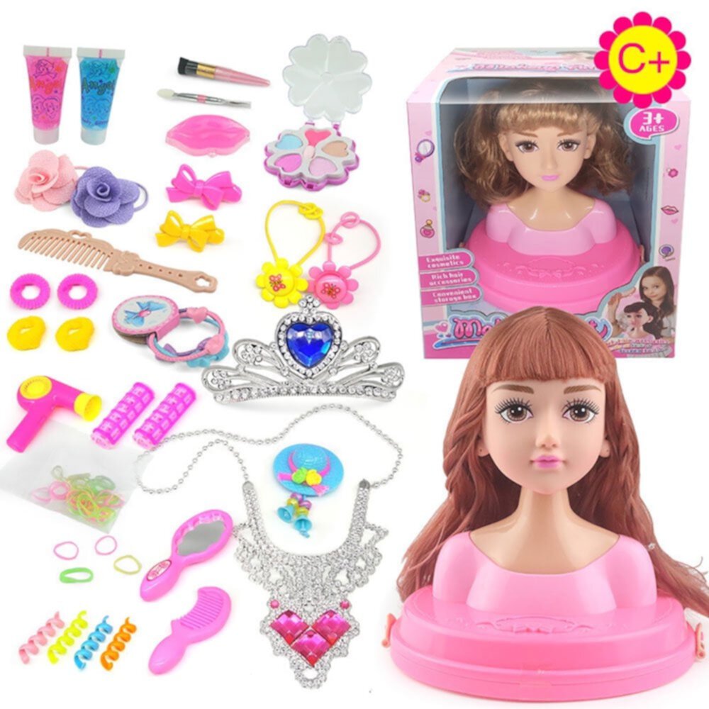 AMERTEER Maquillaje Peine Pelo Muñeca Niños Muñecas Estilo Cabeza Tocador Conjunto Juego de Simulación Princesa Vestir Juguetes para Niñas 3-6 Años Ideal Presente Amerteer