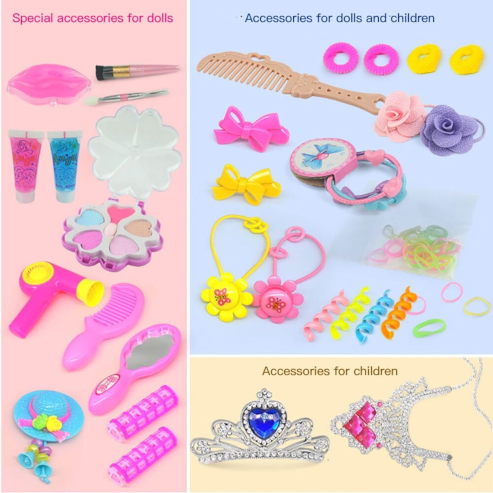 Kids Dolls Styling Head Makeup Comb Hair Toy Doll Set Pretend Play Princess Dressing Play Toys For Little Girls Makeup Learning Ideal Present Pannow