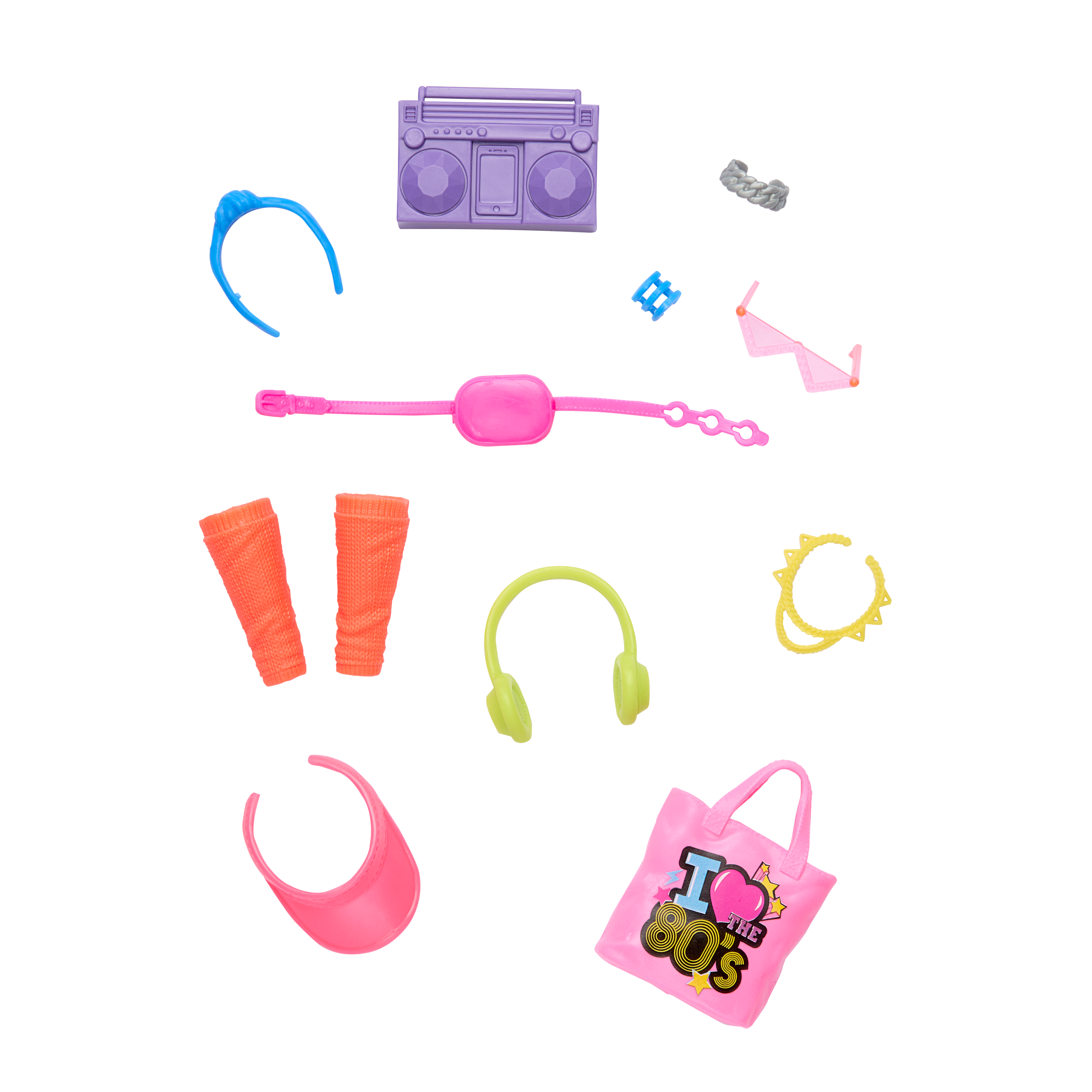 Barbie Doll Accessories with 1980s Retro Theme, Neon Styling Pieces, Stereo & Headphones Barbie