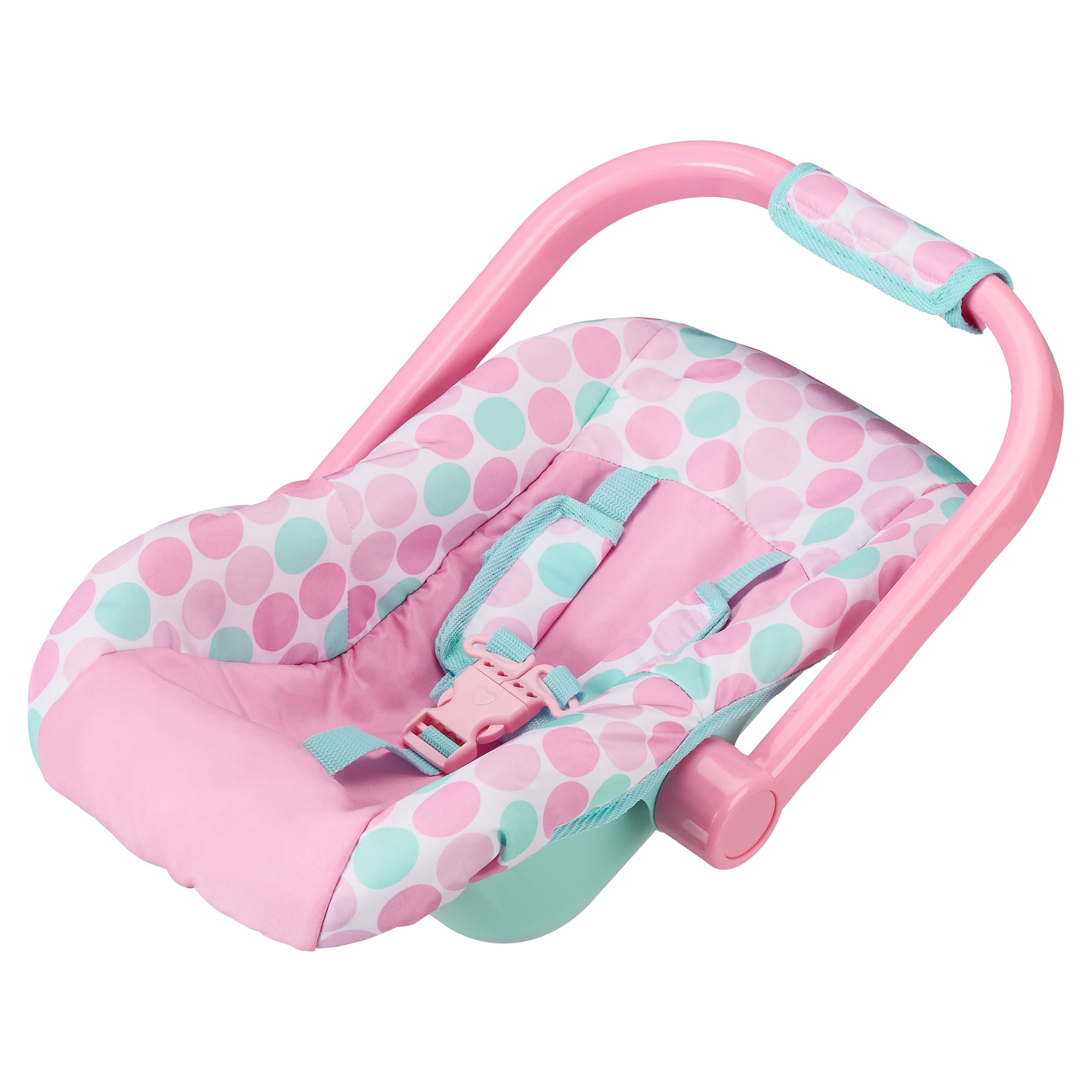 My Sweet Love Baby Doll 3-in-1 Car Seat Carrier, with Colorful Pokka Dot fabric cover and Pink color carrier. Fit for 18inches Doll My Sweet Love