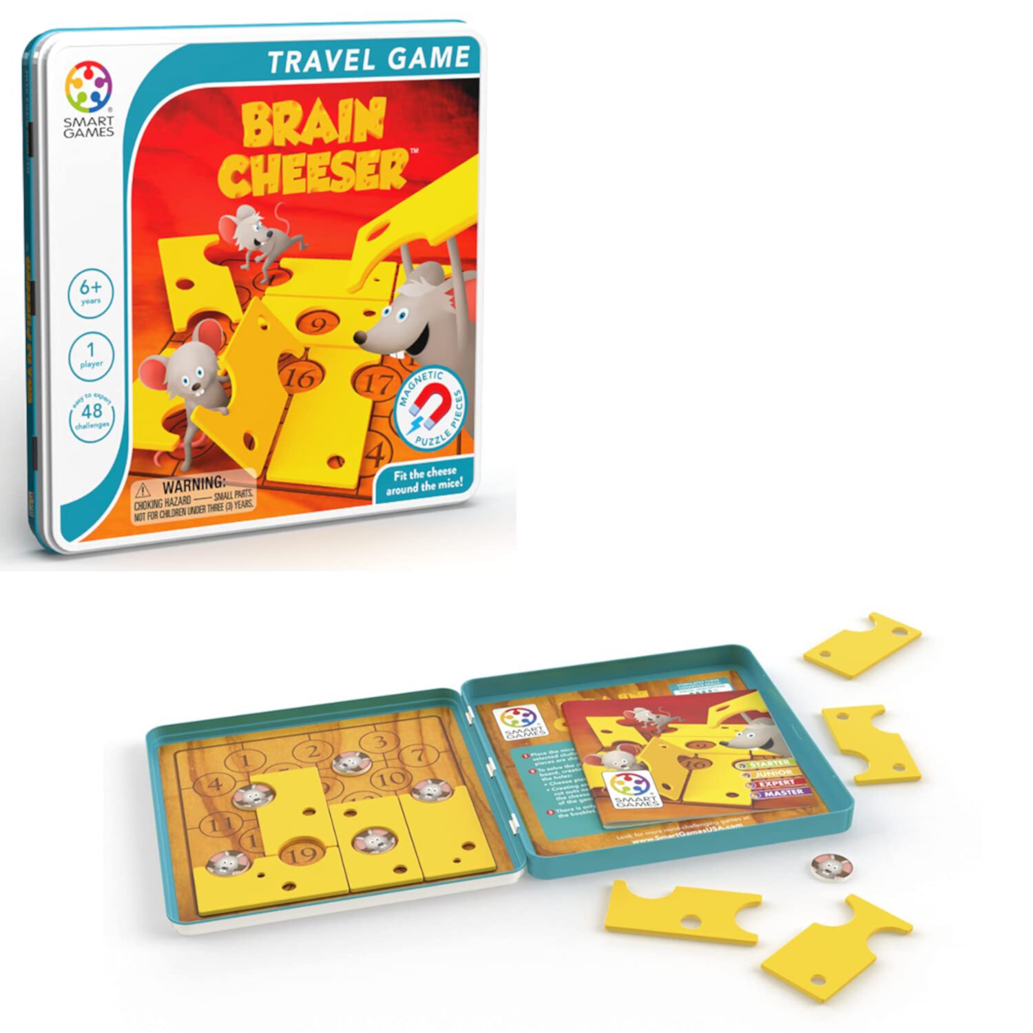 SmartGames Brain Cheeser Tin Box Juego de Viaje Magnético con 48 Desafíos para Mayores de 6 Años SmartGames