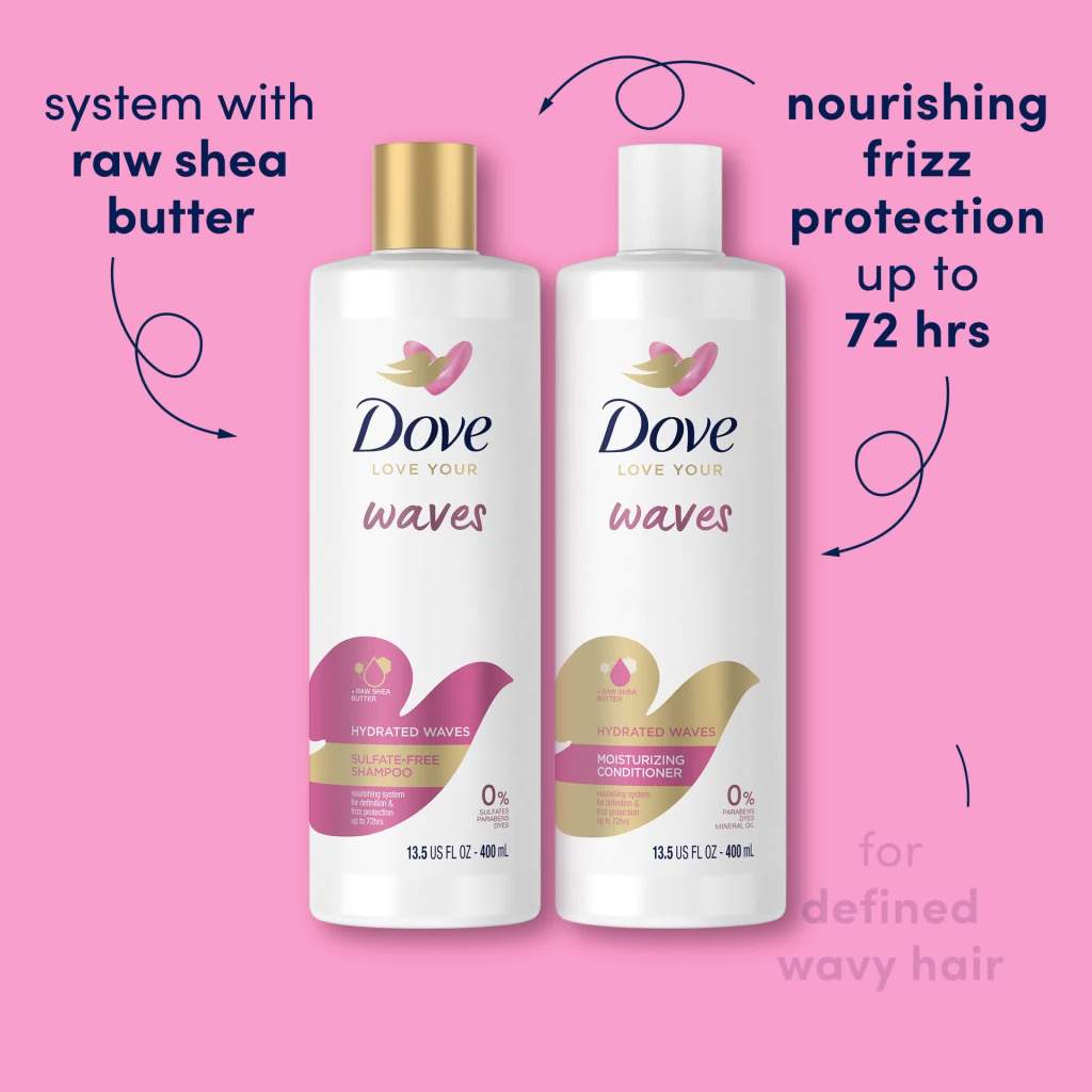 Dove Love Your Waves Hydrated Daily Shampoo for Curly Hair with Raw Shea Butter, 13.5 fl oz Dove