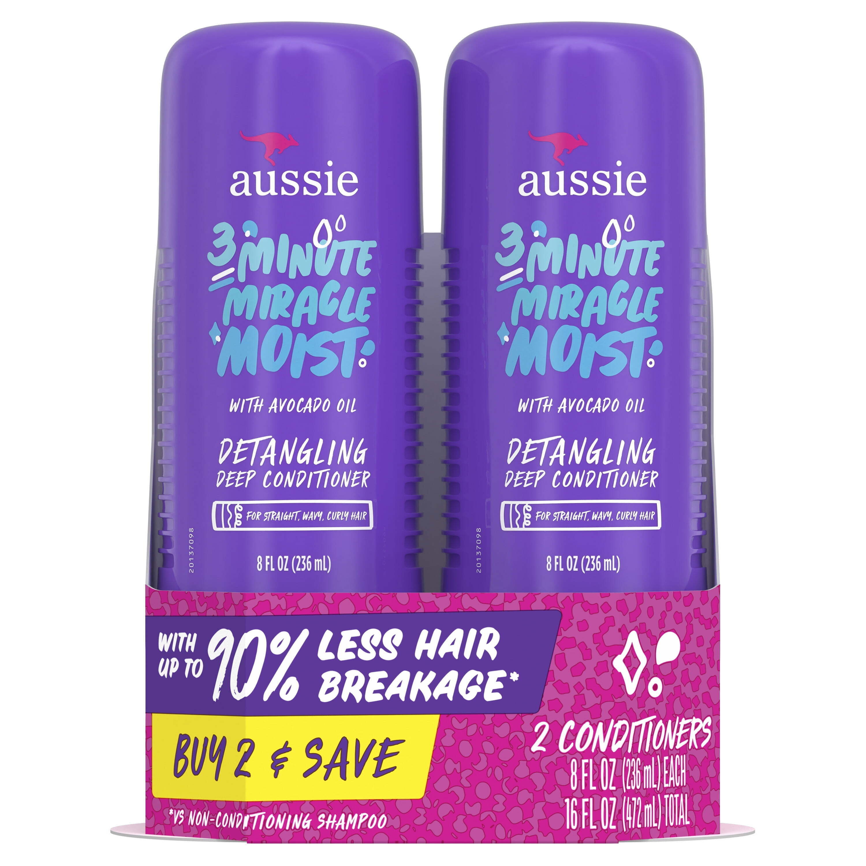 Aussie 3 Minute Miracle Moist Conditioner, Paraben Free, Twin Pk, 8.0 fl oz. for All Hair Types Aussie