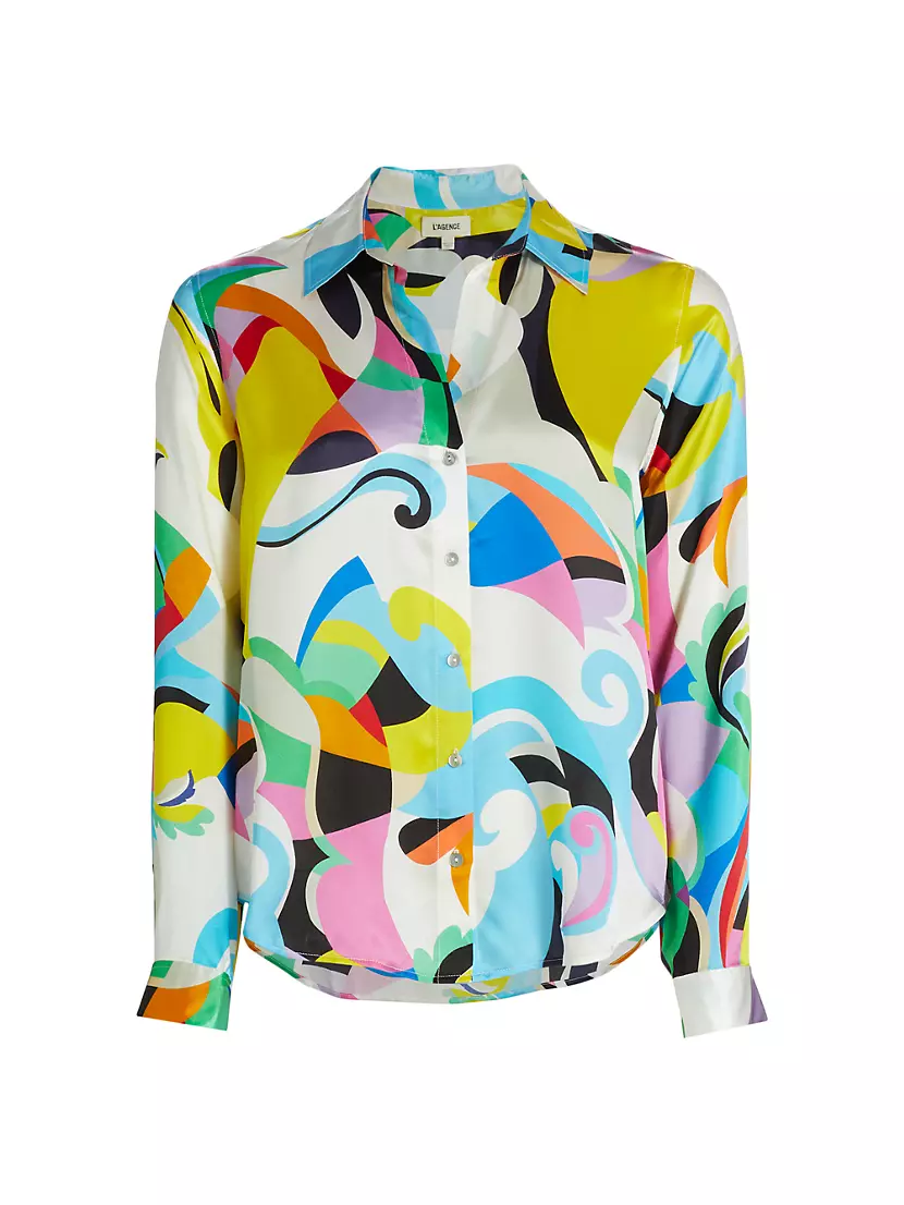 Женская Блузка L'AGENCE Tyler Abstract Print Silk L'AGENCE