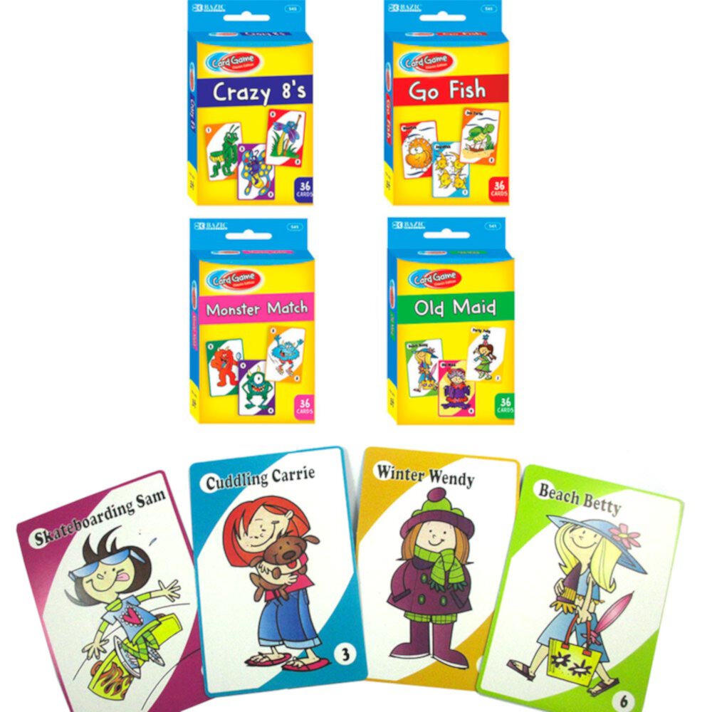 4 Classic Childrens Card Games Crazy 8s Go Fish Monster Match Old Maid Kids Gift AllTopBargains