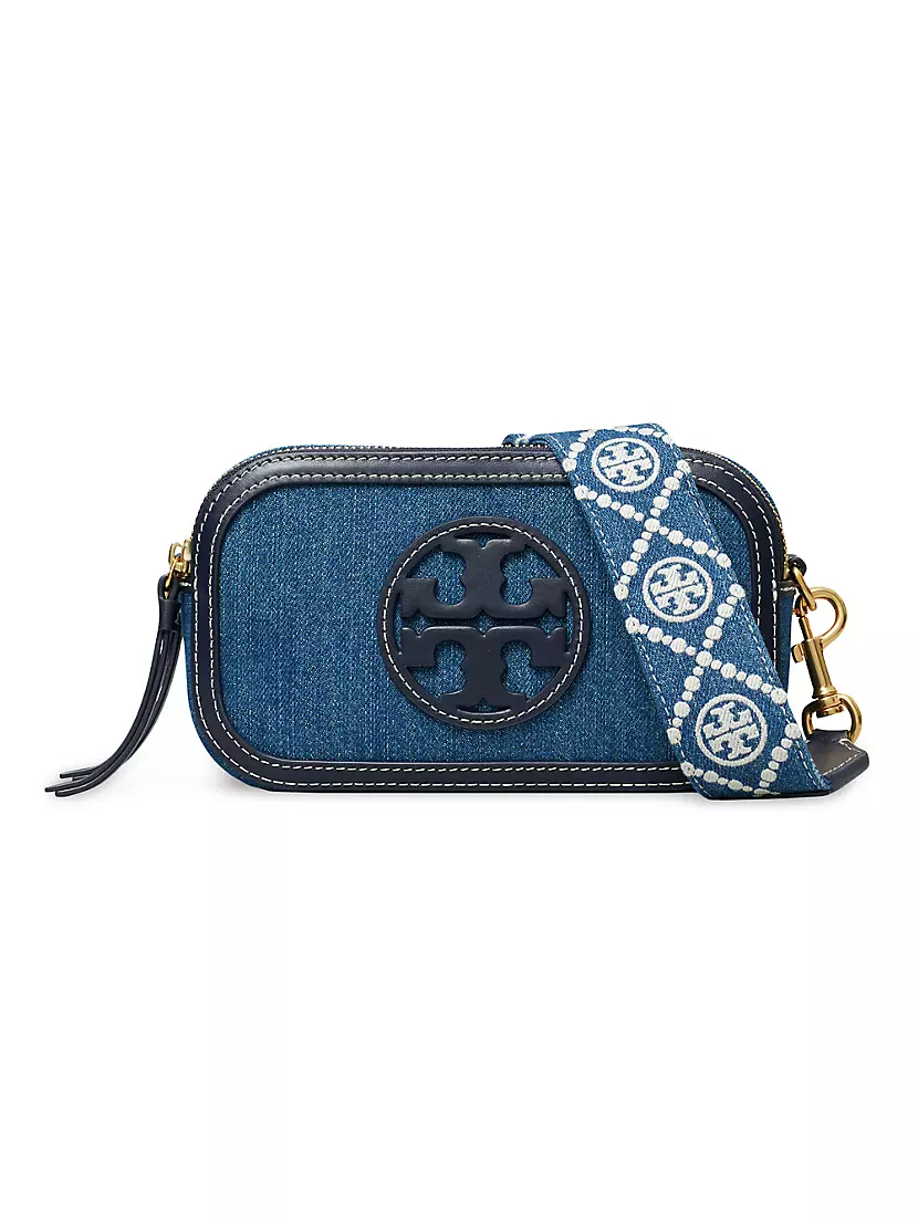 Сумка через плечо Mini Miller из плотного денима с двойной молнией и съемным ремнем Tory Burch