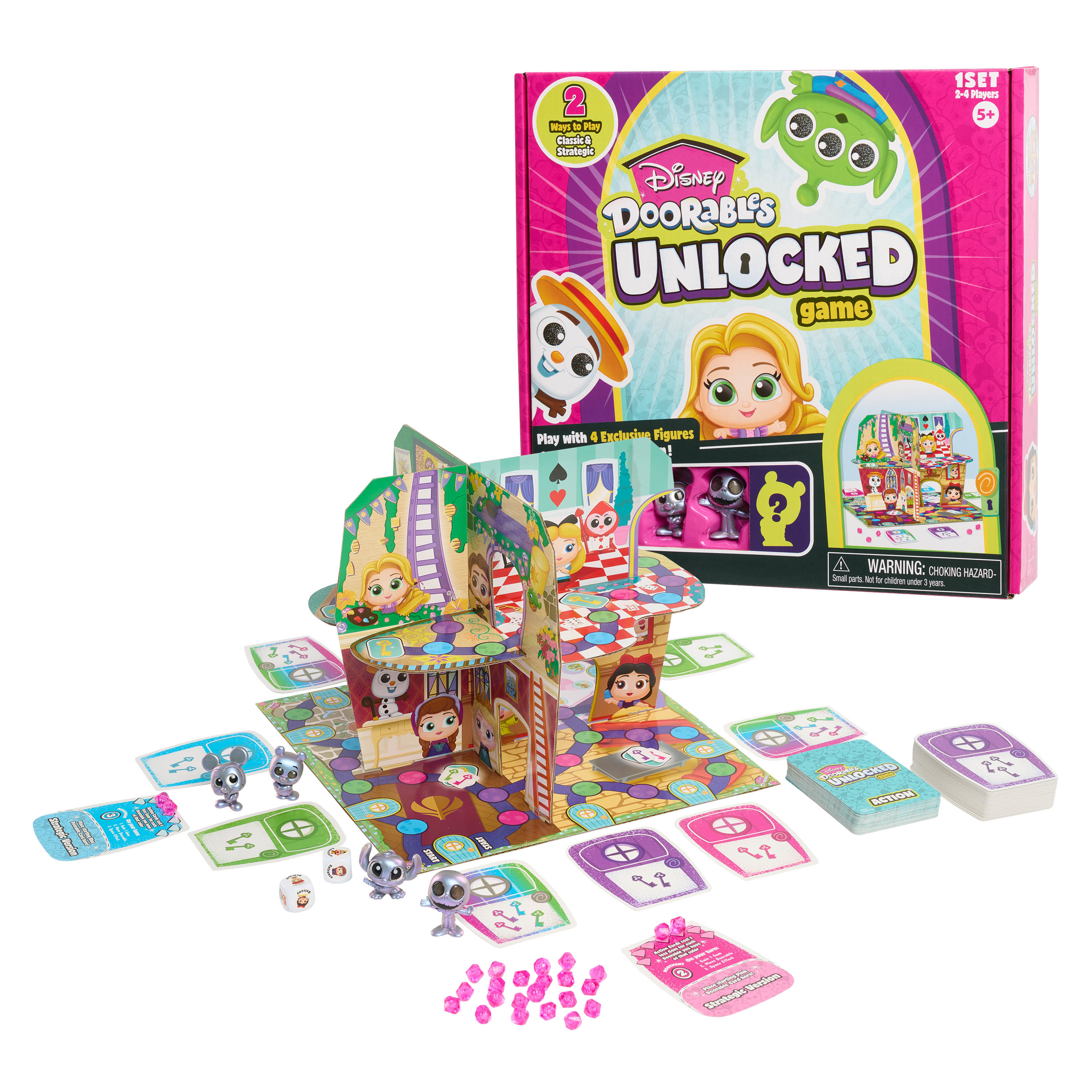 Настольная игра Disney Doorables Unlocked с 4 фигурками и 68 картами, 2-этажный домик Disney Doorables