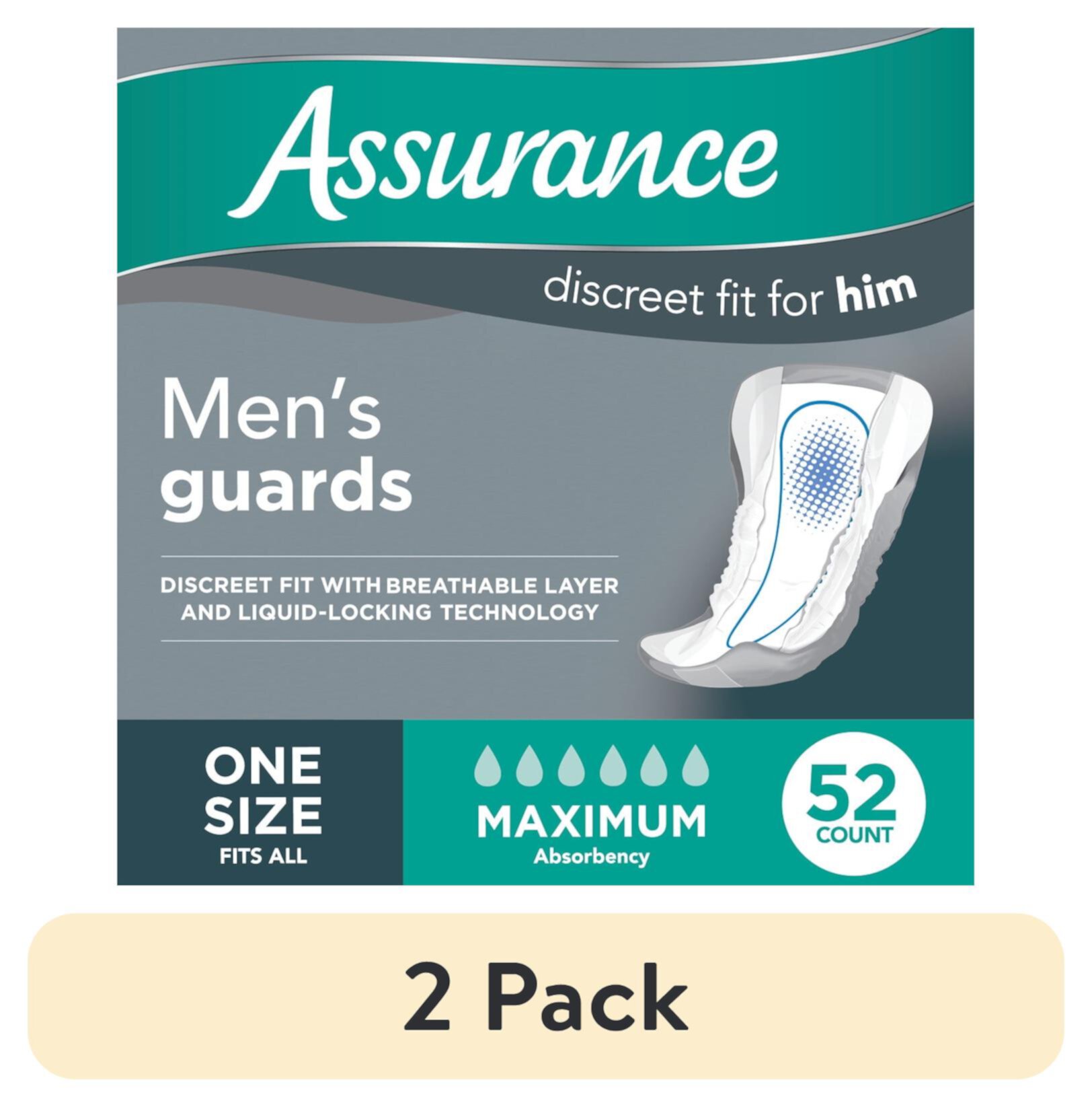 (2 pack) Assurance Men's Guards, Maximum Absorbency (52 Count) Assurance