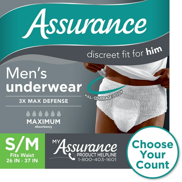 Assurance Men's Incontinence Underwear, S/M, Maximum Absorbency (36 Count) Assurance