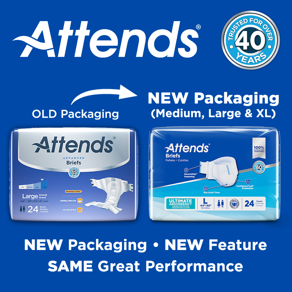 Attends Advanced Briefs, Unisex with Advanced Dry-LockÂ® Technology for Adult Incontinence Care (Choose Your Size) Attends