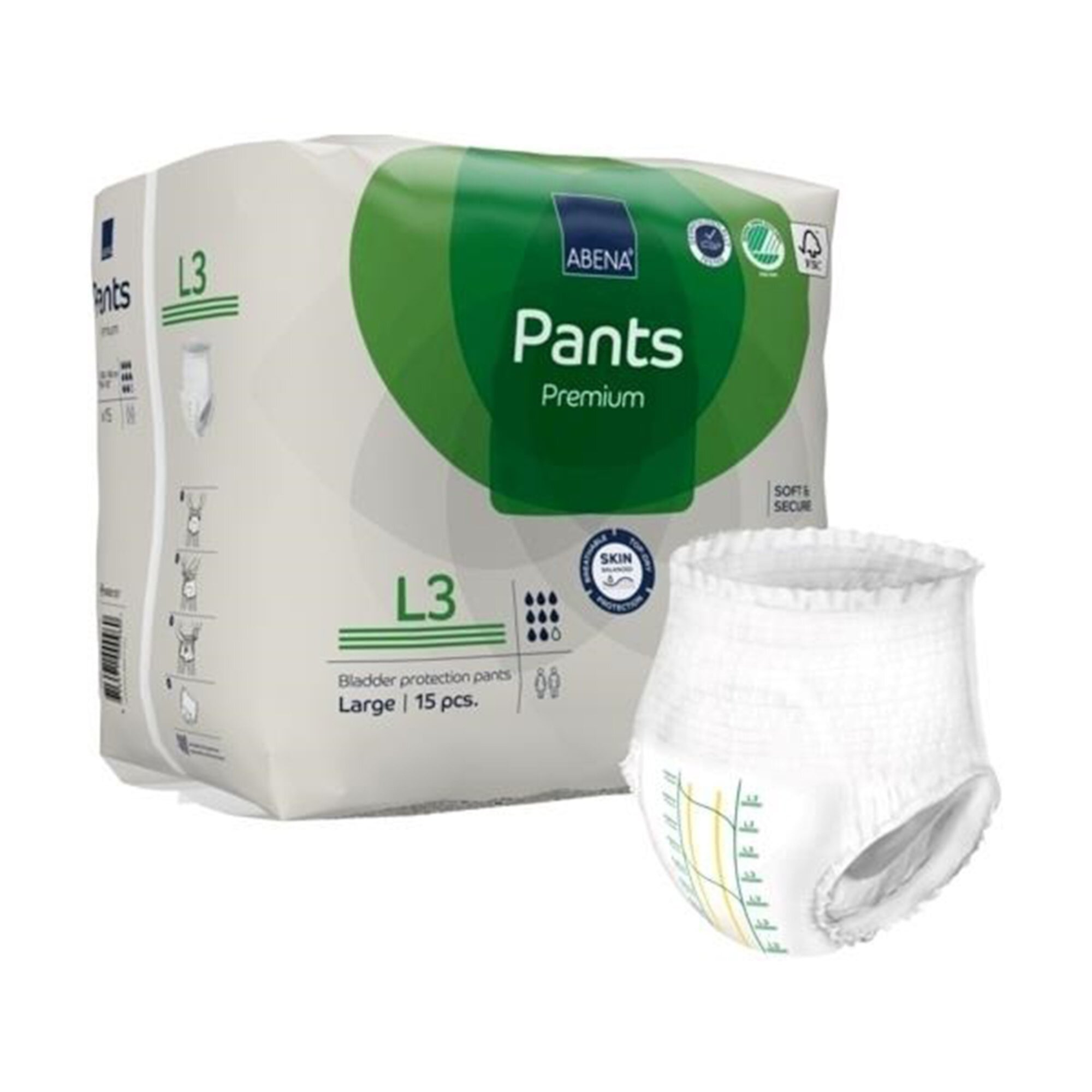 Abena Premium Pants L3 Disposable Underwear Pull On with Tear Away Seams Large, 1000021327, 15 Ct Abena