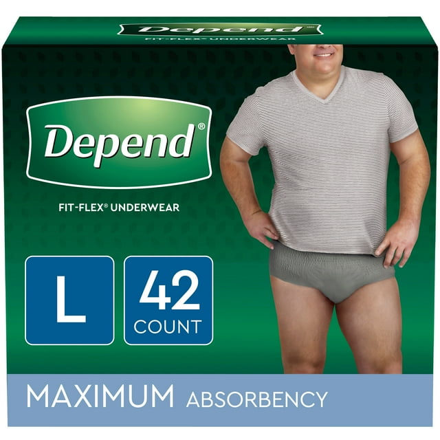 Depend Fit-Flex Incontinence Underwear for Men, Maximum Absorbency, Large, Grey, 52 Ct (Pack of 2 | Total of 104 ct) Depend