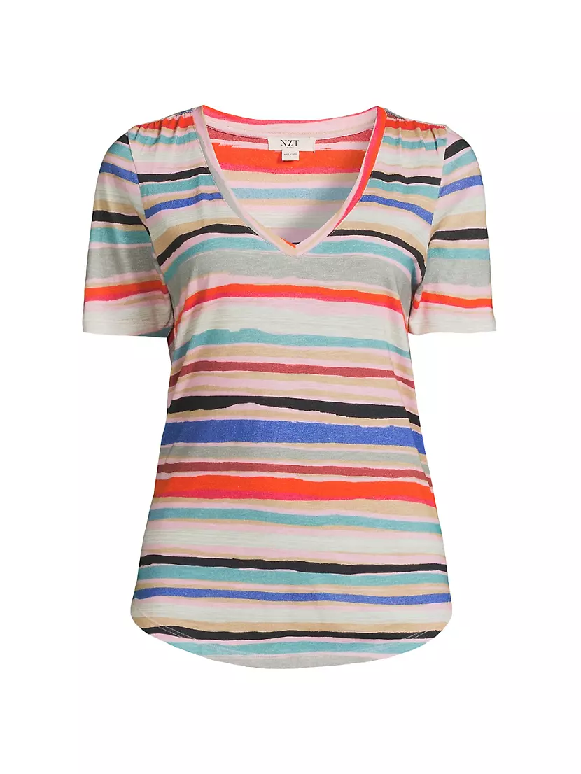 Женская Футболка NIC+ZOE Painted Stripes V-Neck NIC+ZOE