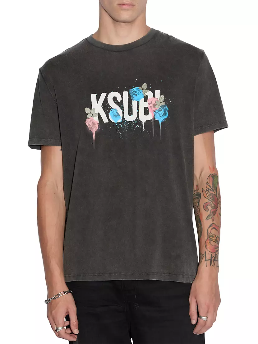 Мужская Футболка Ksubi Graffiti Rose Logo Ksubi