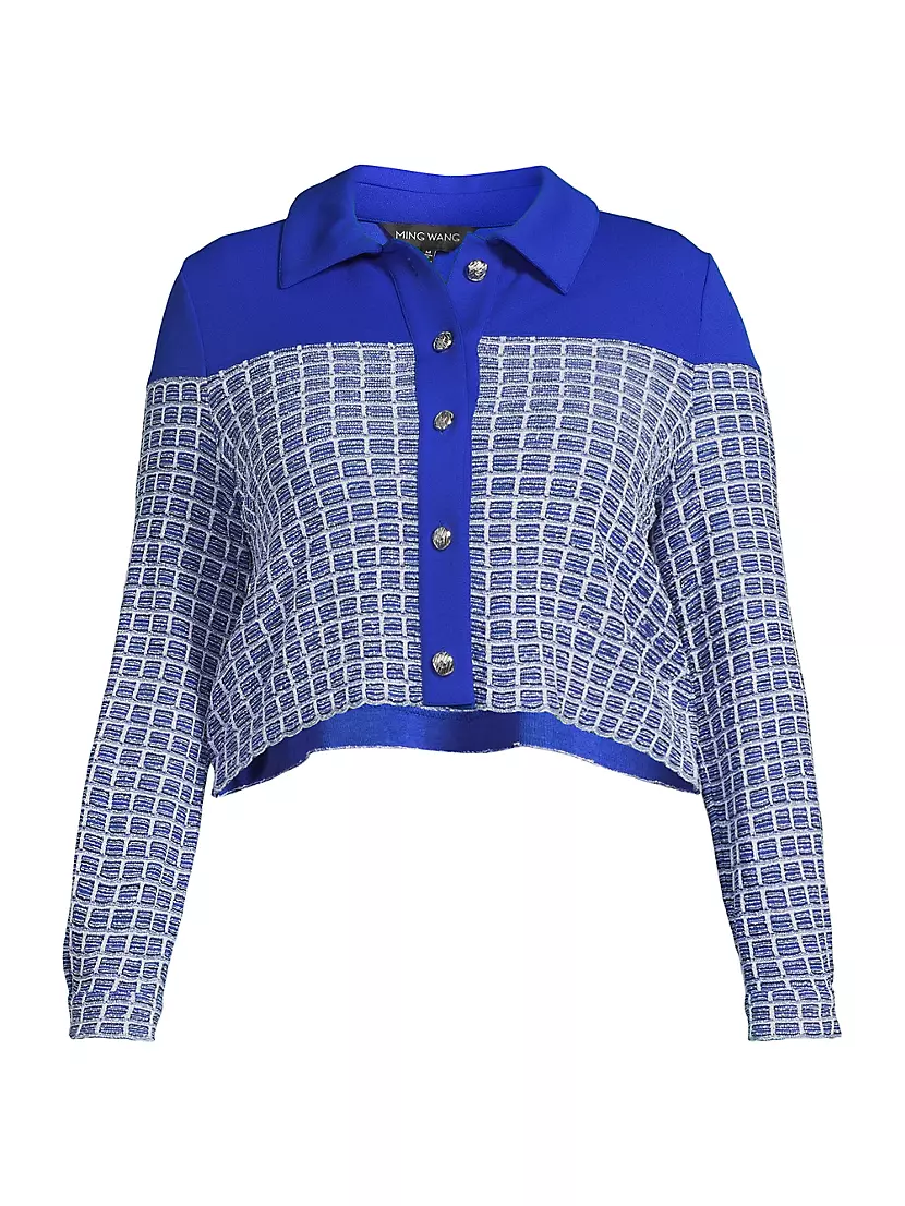 Женский Блейзер Ming Wang Plus Mix Media Tweed Crop Jacket Ming Wang