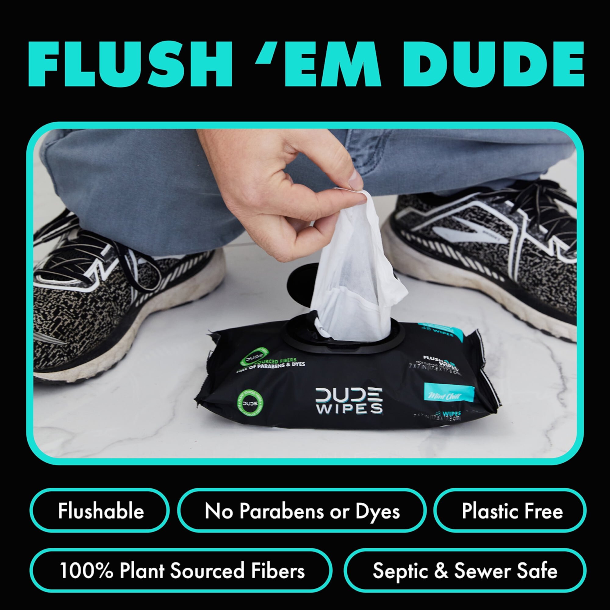 Dude Wipes Extra Large Mint Chill Flushable Wipes 3 - 48 Wipe Packs DUDE