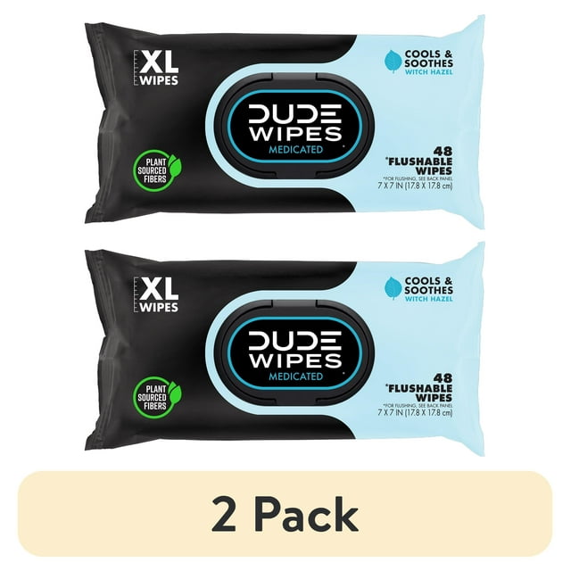 (2 pack) DUDE Wipes Flushable Wipes, Unscented XL Medicated Wet Wipes for Hemorrhoid Relief, 48 Ct DUDE