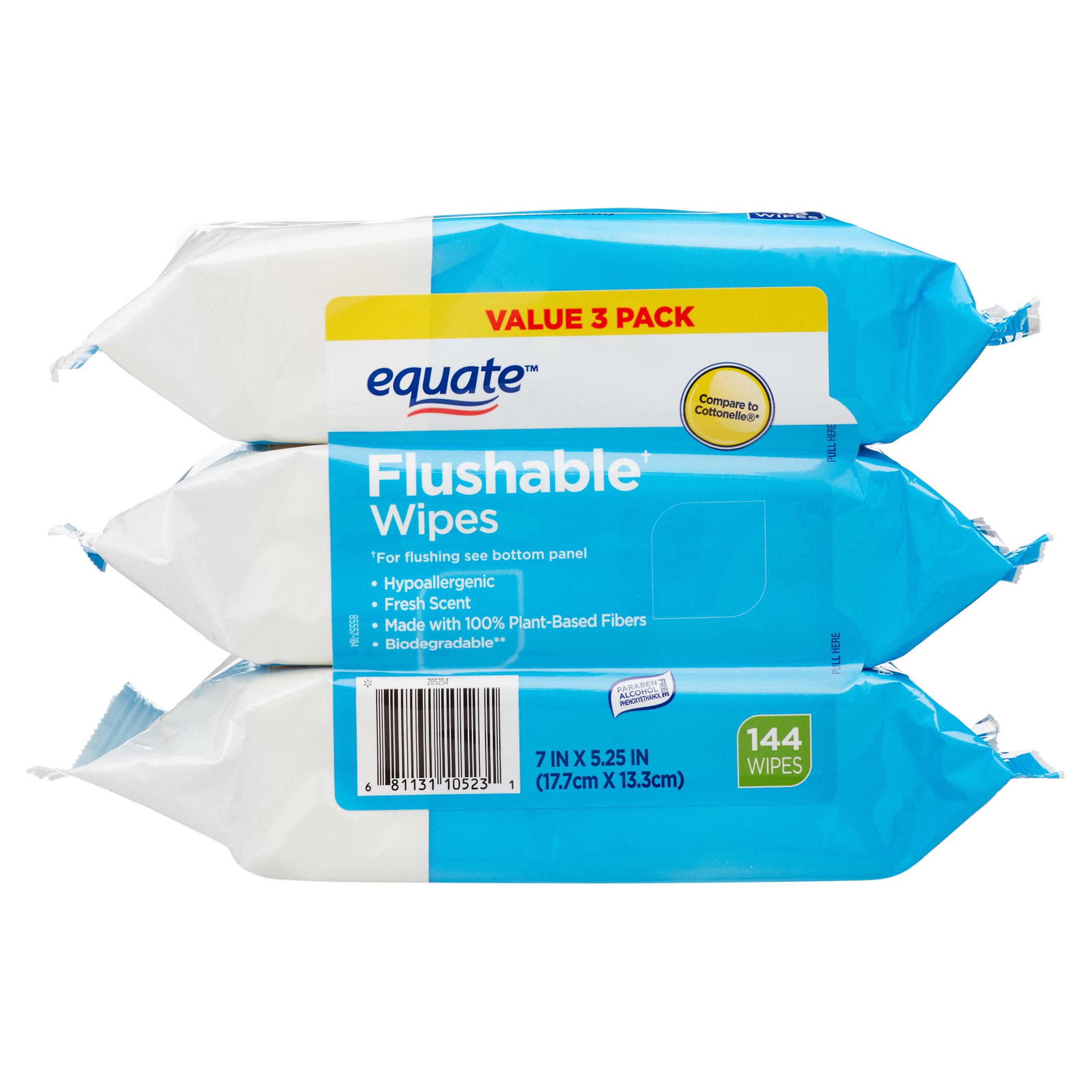 Equate Fresh Scent Flushable Wipes, 3 Packs of 48, 144 Total Wipes Equate