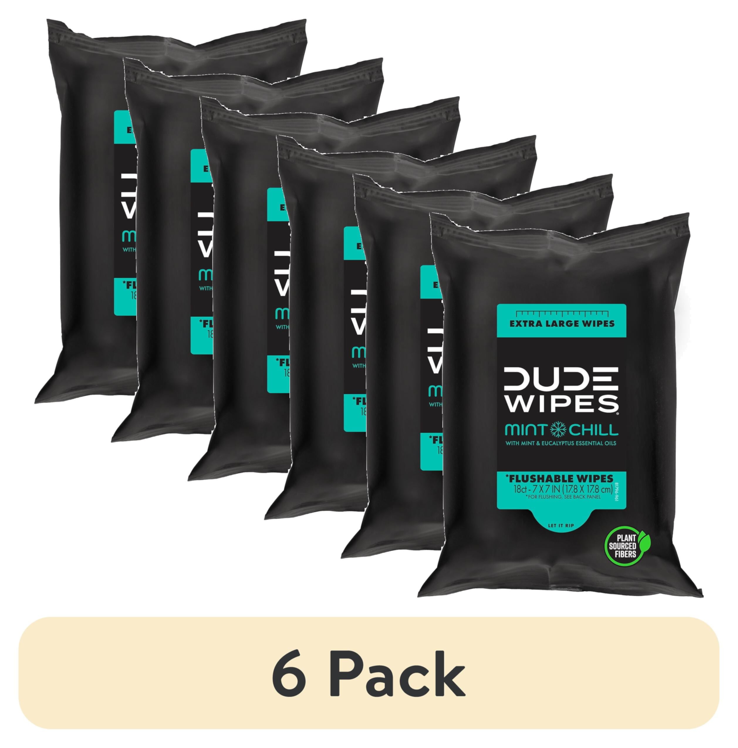 (2 pack) DUDE Flushable Wipes, Extra Large Mint Chill Wet Wipes Travel Pack, 18 Count DUDE