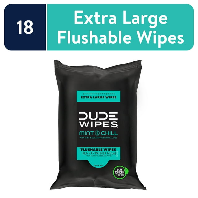 (2 pack) DUDE Flushable Wipes, Extra Large Mint Chill Wet Wipes Travel Pack, 18 Count DUDE