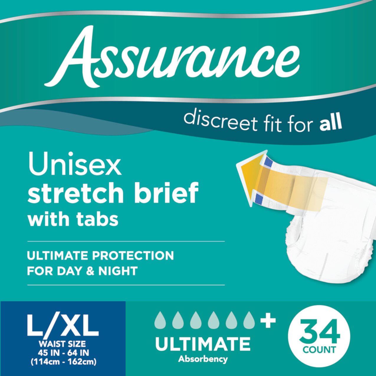 Assurance Large/XLarge Unisex Stretch Briefs with Tabs 34 Count Assurance