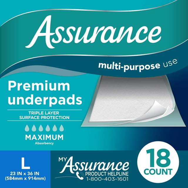 Assurance Maximum Absorbency Unisex Premium Underpad, L, 18 count Assurance