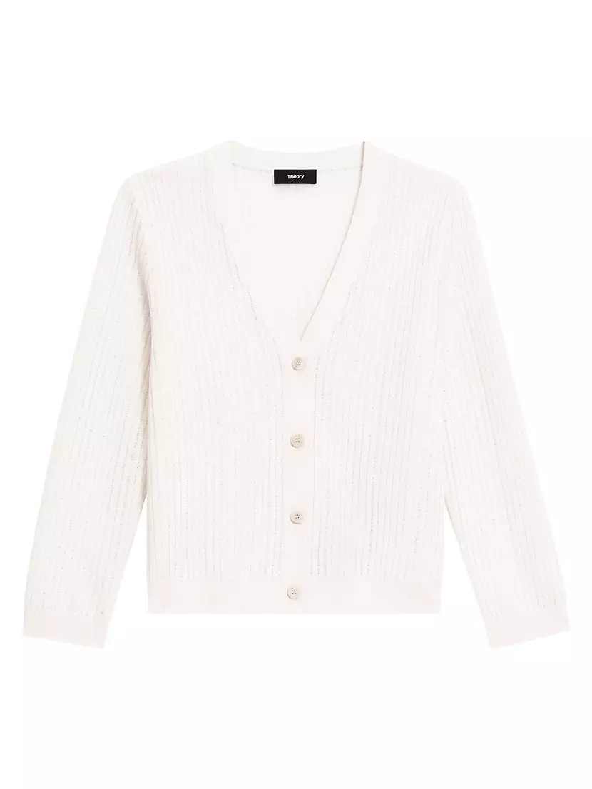 Stripe Linen Jacquard Cropped Cardigan Theory