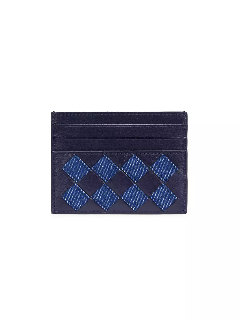 Intrecciato Leather & Denim Card Case Bottega Veneta