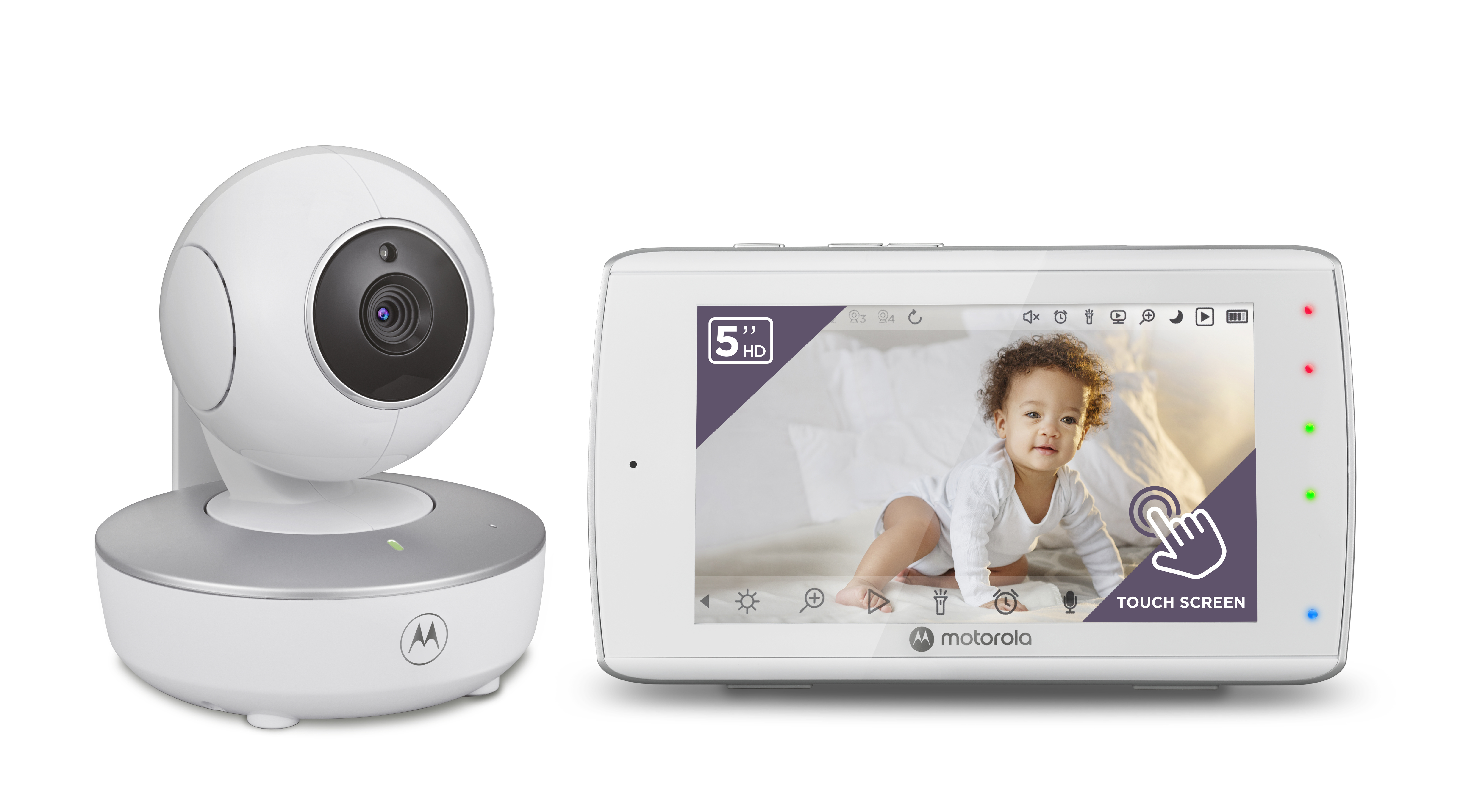 Motorola VM36XL Touch Connect 5" HD Wi-Fi Video Baby Monitor with Touch Screen, Remote Pan, Tilt & Zoom Camera, Lullabies, Room Temperature Sensor and Two-Way Audio, White Motorola