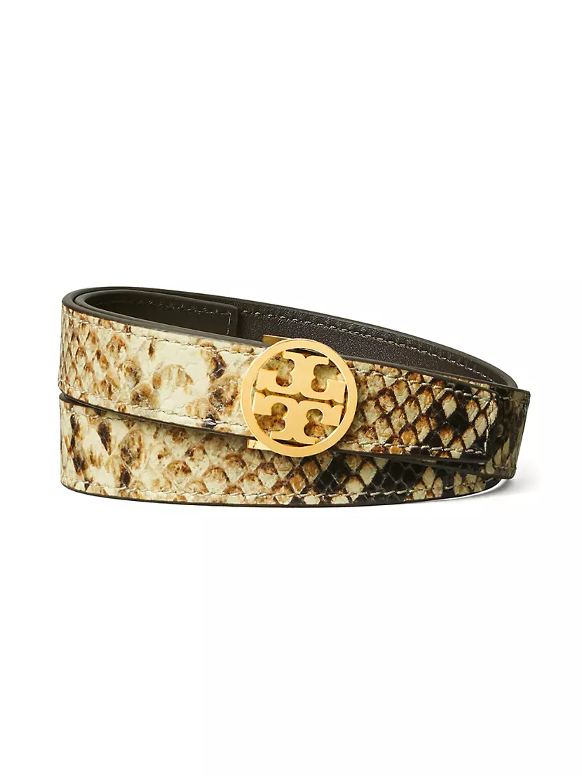 Ремень из тисненой под змею кожи с золотой пряжкой, размеры 25"-43" Tory Burch