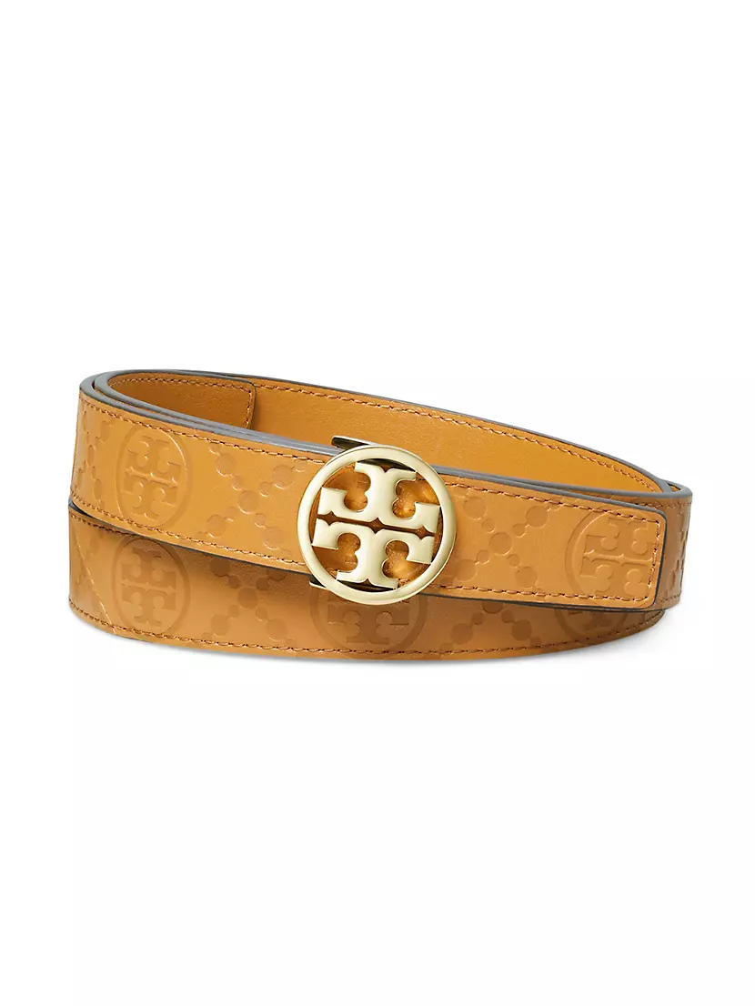 Кожаный ремень с тиснением и монограммой T, 100% кожа Tory Burch