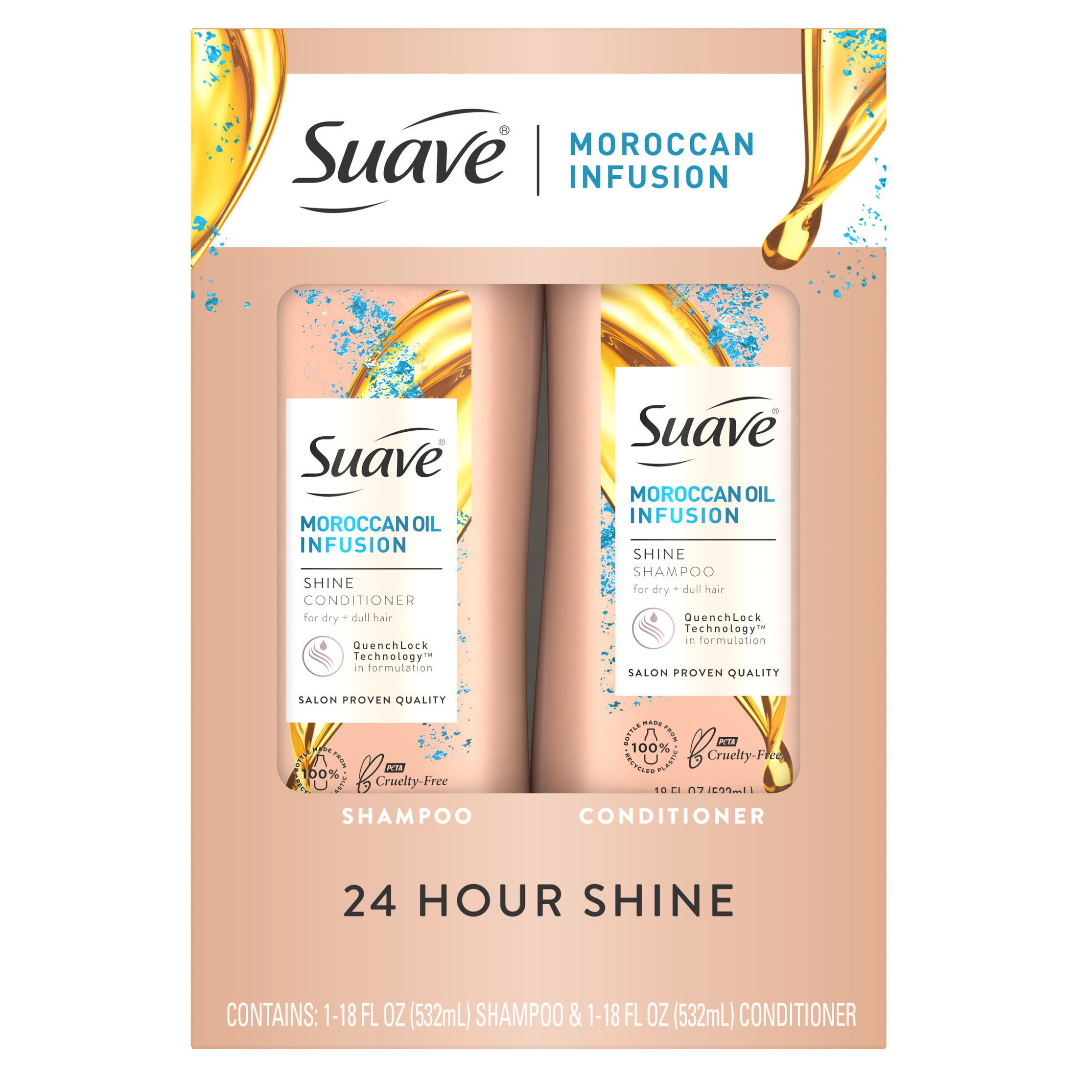 Suave Professionals Moroccan Oil Infusion Shampoo & Conditioner Set, Shine Enhancing, 18 fl oz, 2 Pack Suave