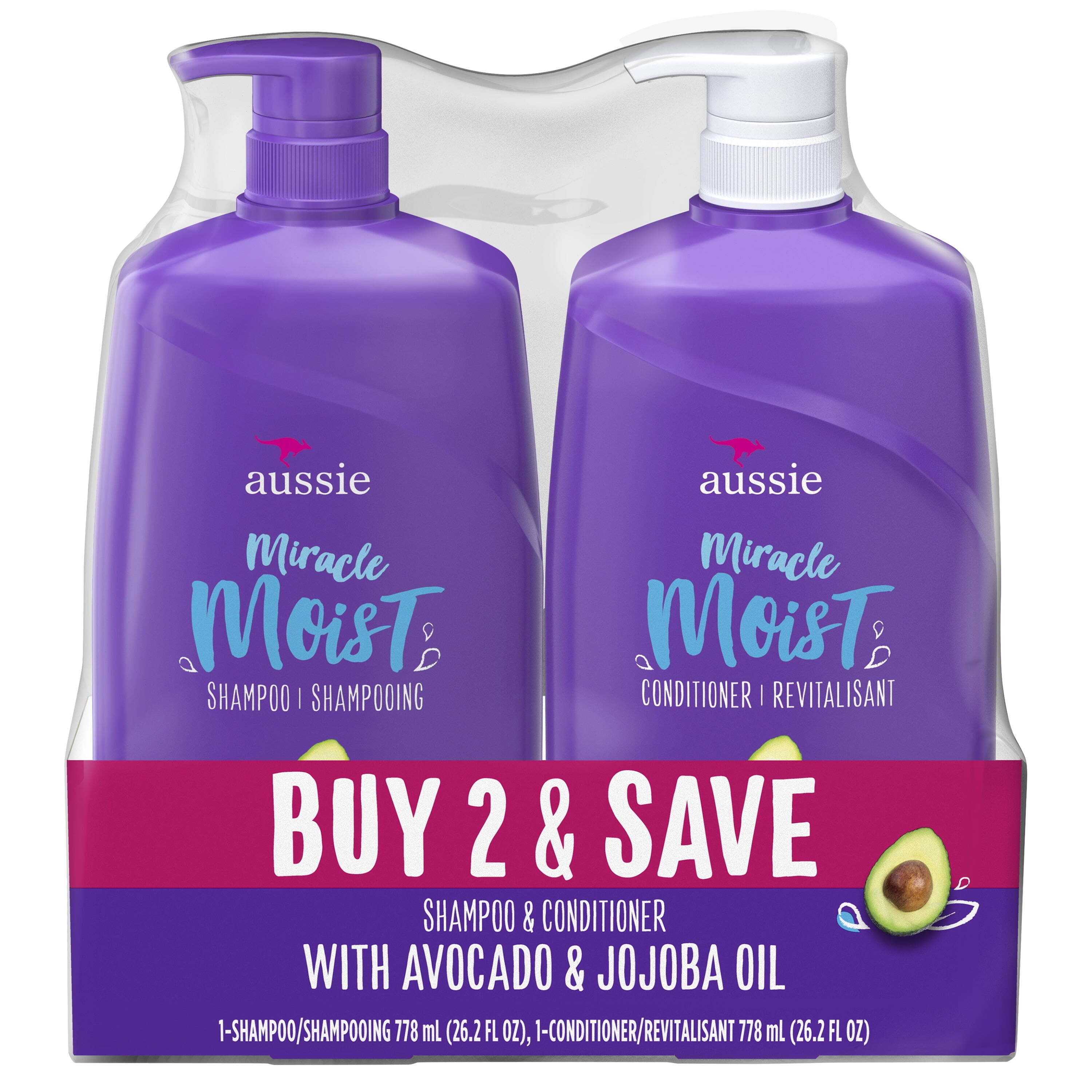 Aussie Miracle Moist Shampoo and Conditioner Hair Set, 26.2 fl oz Aussie