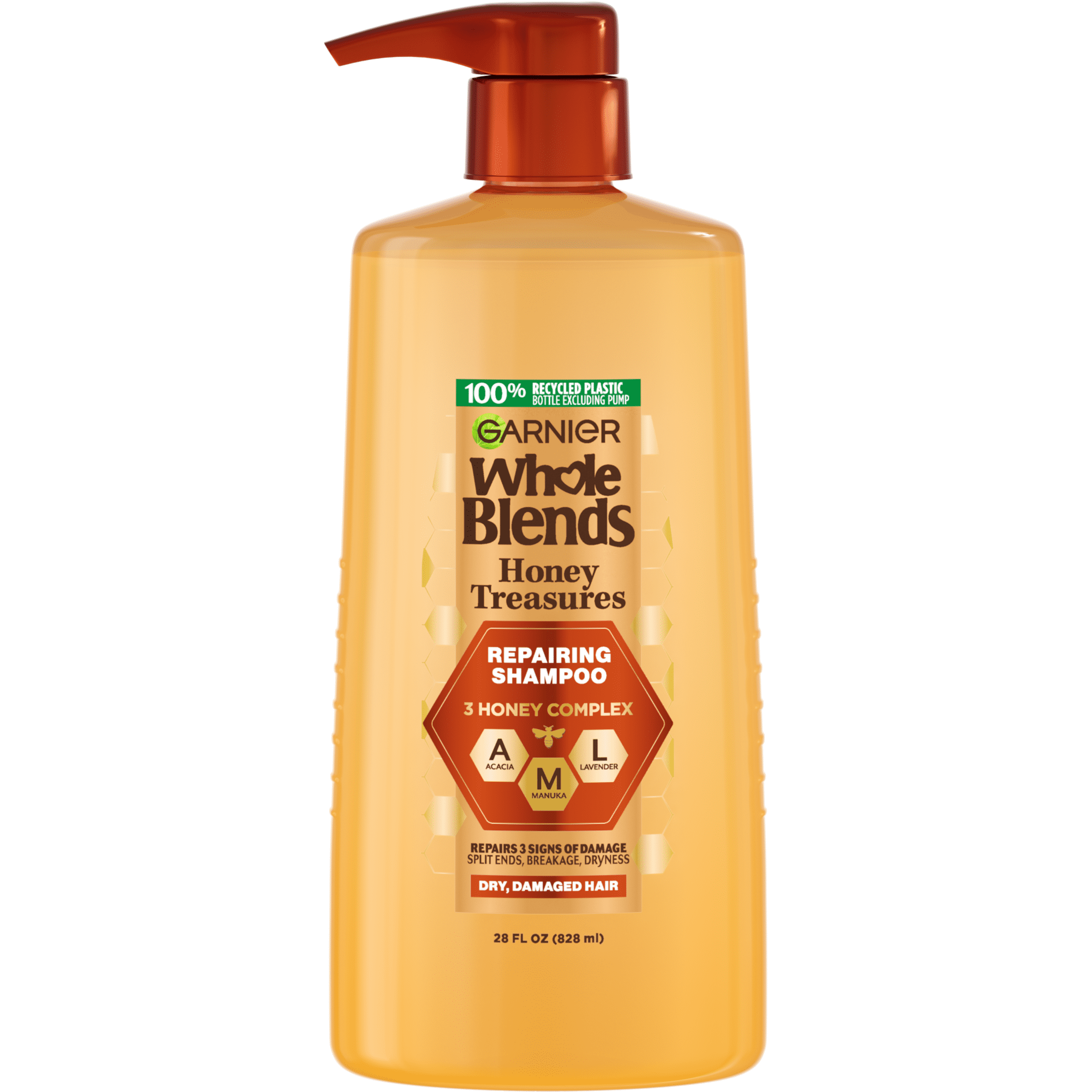 Garnier Whole Blends Honey Treasures Repairing Shampoo, Dry, Damaged Hair, 22 fl oz Garnier