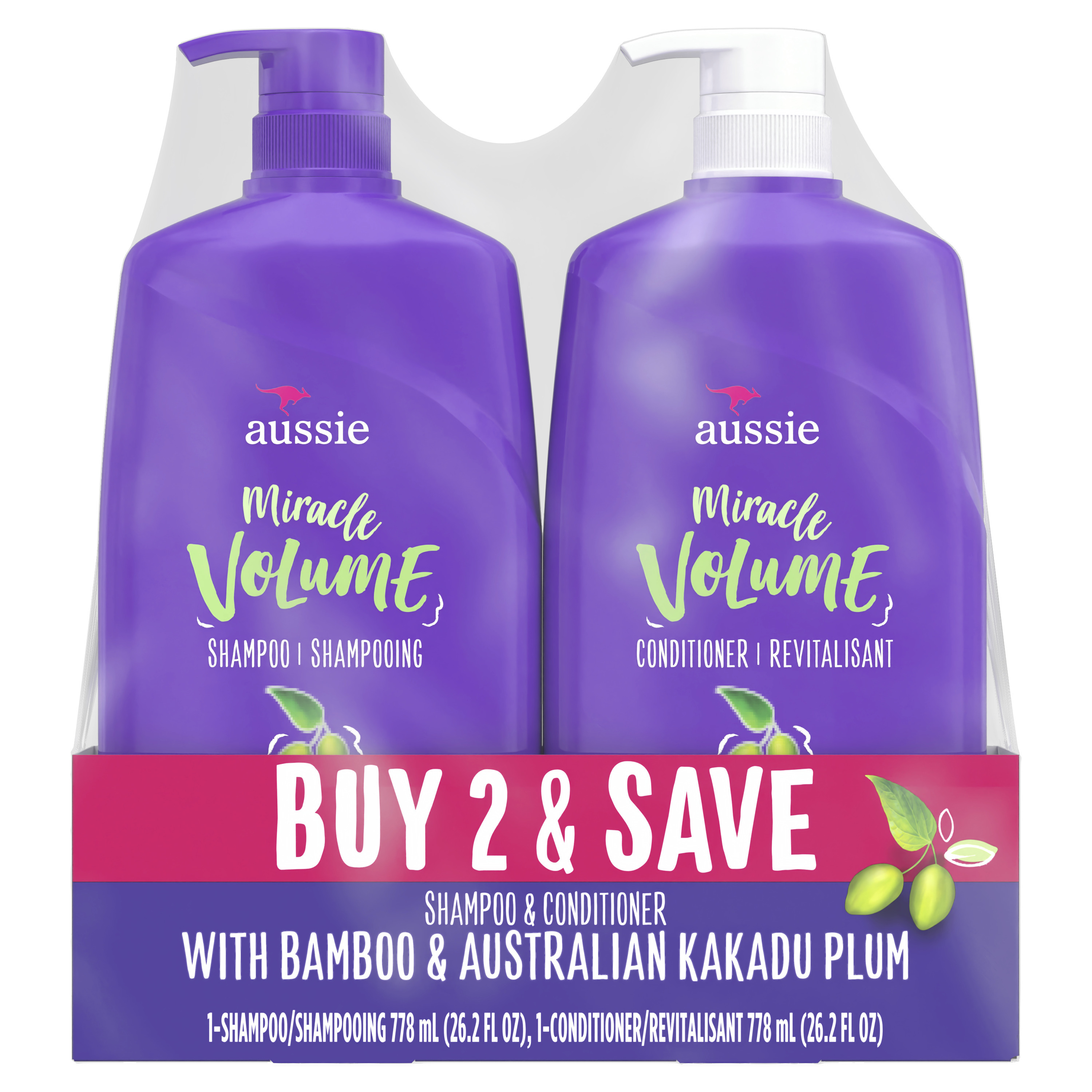 Aussie Miracle Volume Shampoo and Conditioner Hair Set, All Hair Types, 26.2 fl oz Aussie