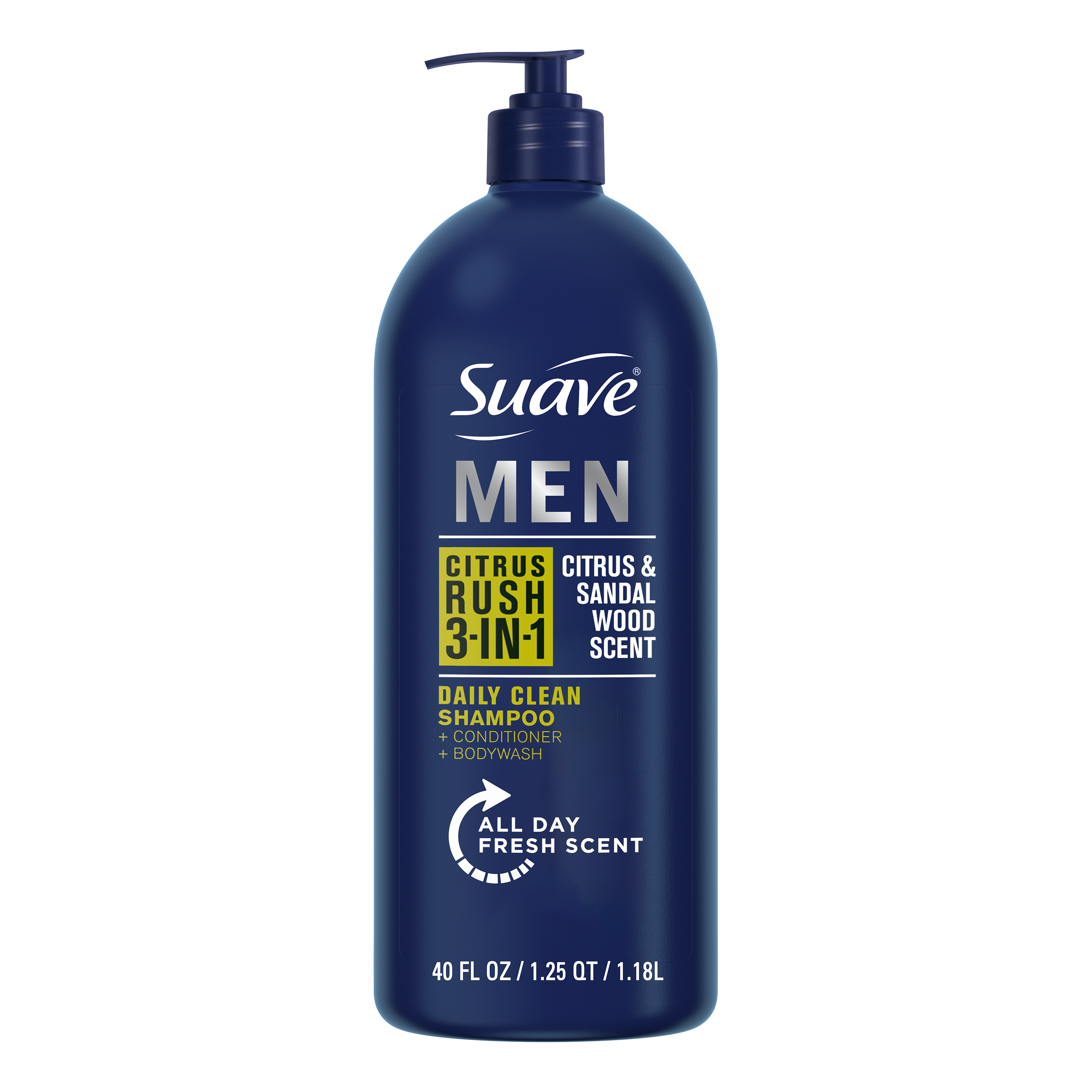 Suave Men Citrus Rush 3-in-1 Shampoo, Conditioner & Body Wash, Daily Clean, Citrus & Sandalwood, 40 fl oz Suave