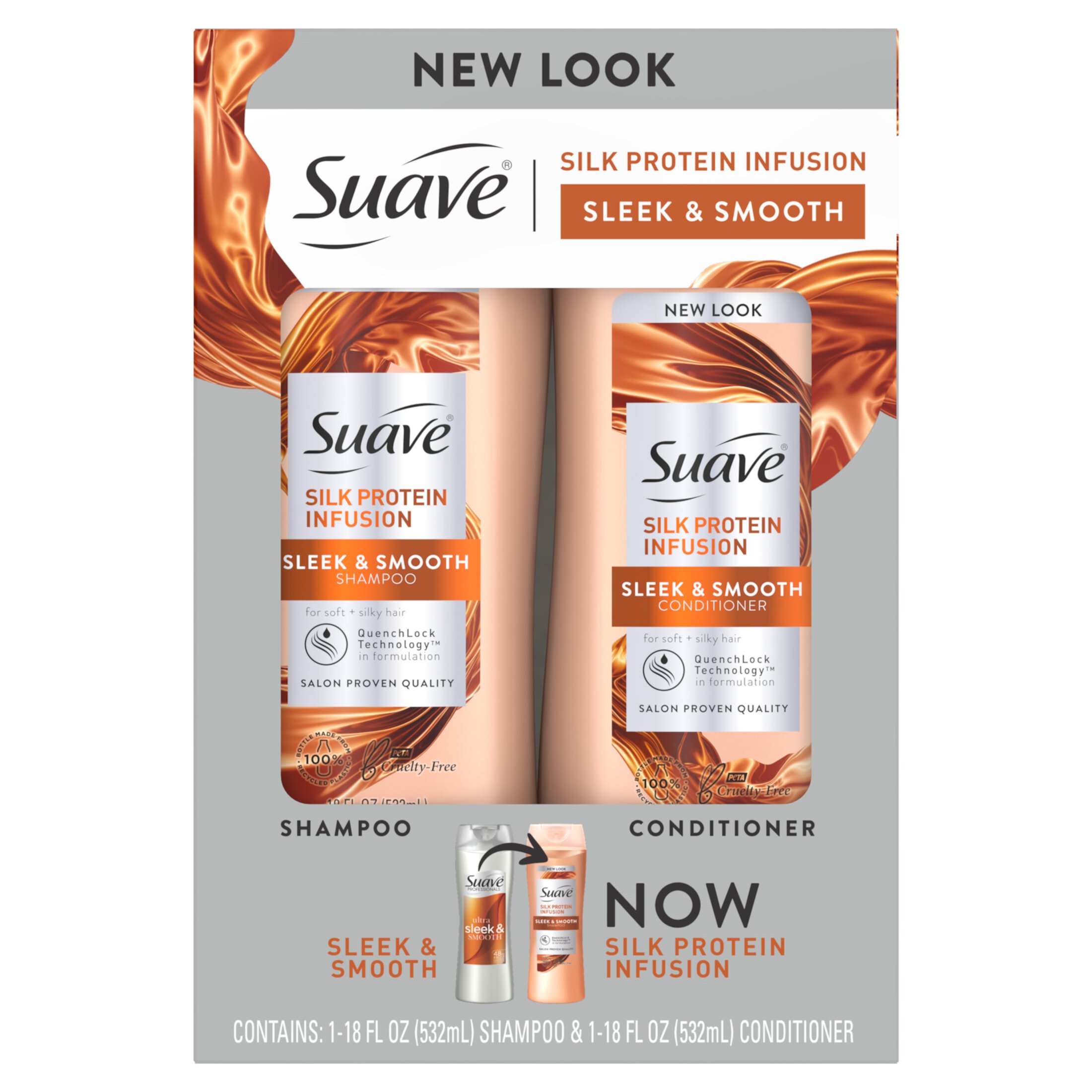 Suave Professionals Silk Protein Infusion Shampoo & Conditioner Set, Sleek & Smooth, 18 fl oz, 2 Pack Suave