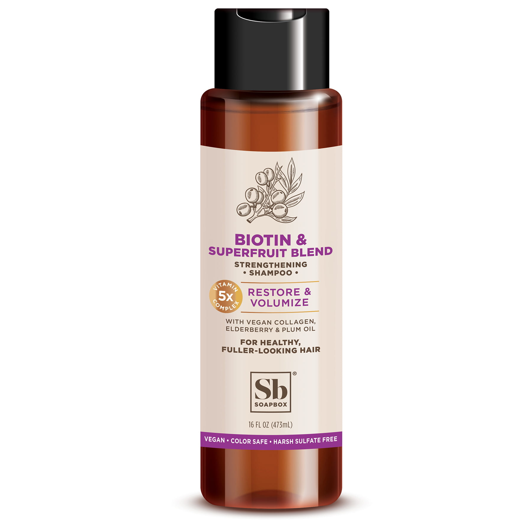 Soapbox Biotin & Superfruit Volumizing Shampoo with Elderberry and Plum Oil, 16 fl oz Soapbox