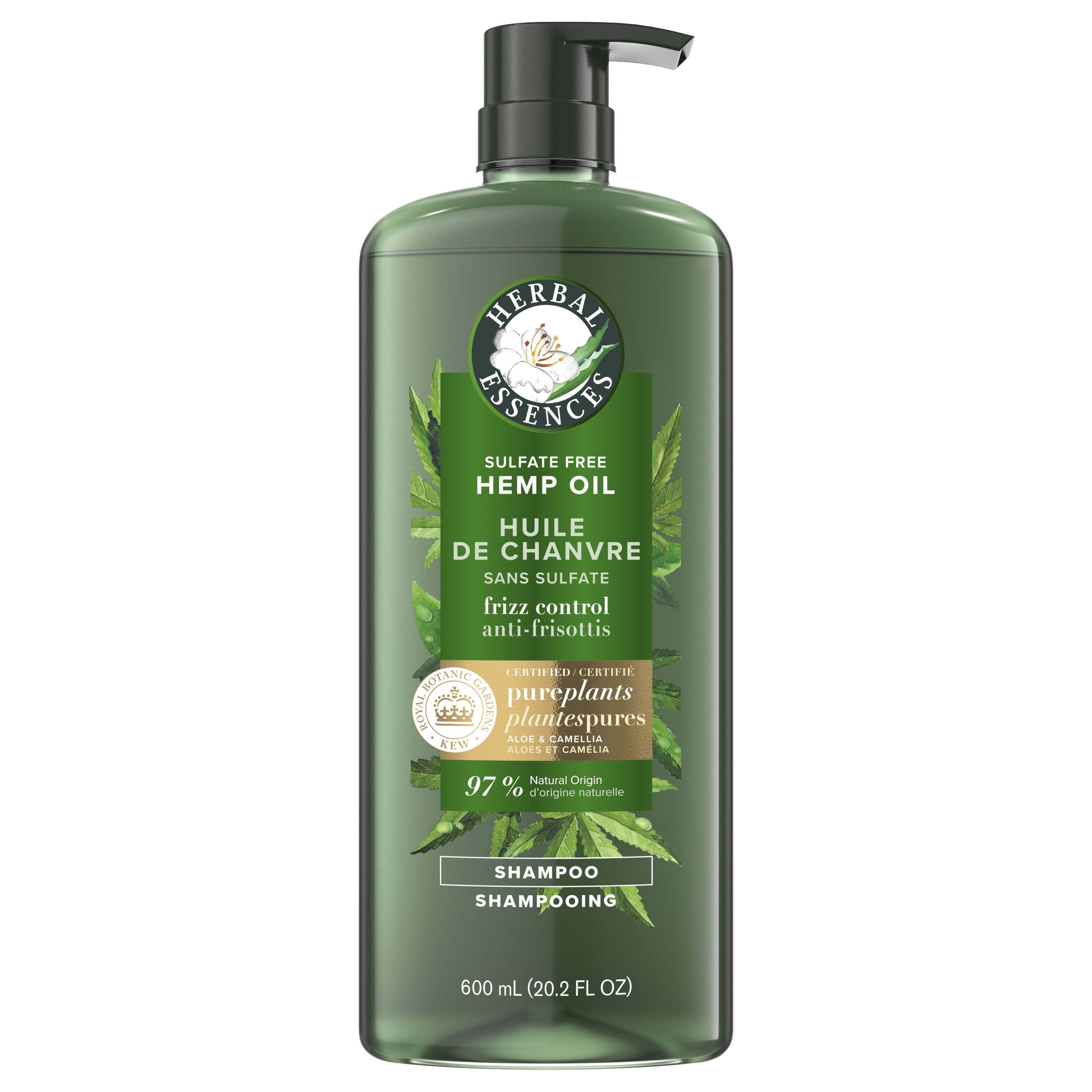 (2 pack) Herbal Essences Hemp Oil Sulfate Free Shampoo, Frizz Control, Certified Camellia Oil and Aloe Vera, for All Hair Types, 20.2 fl oz Herbal Essences