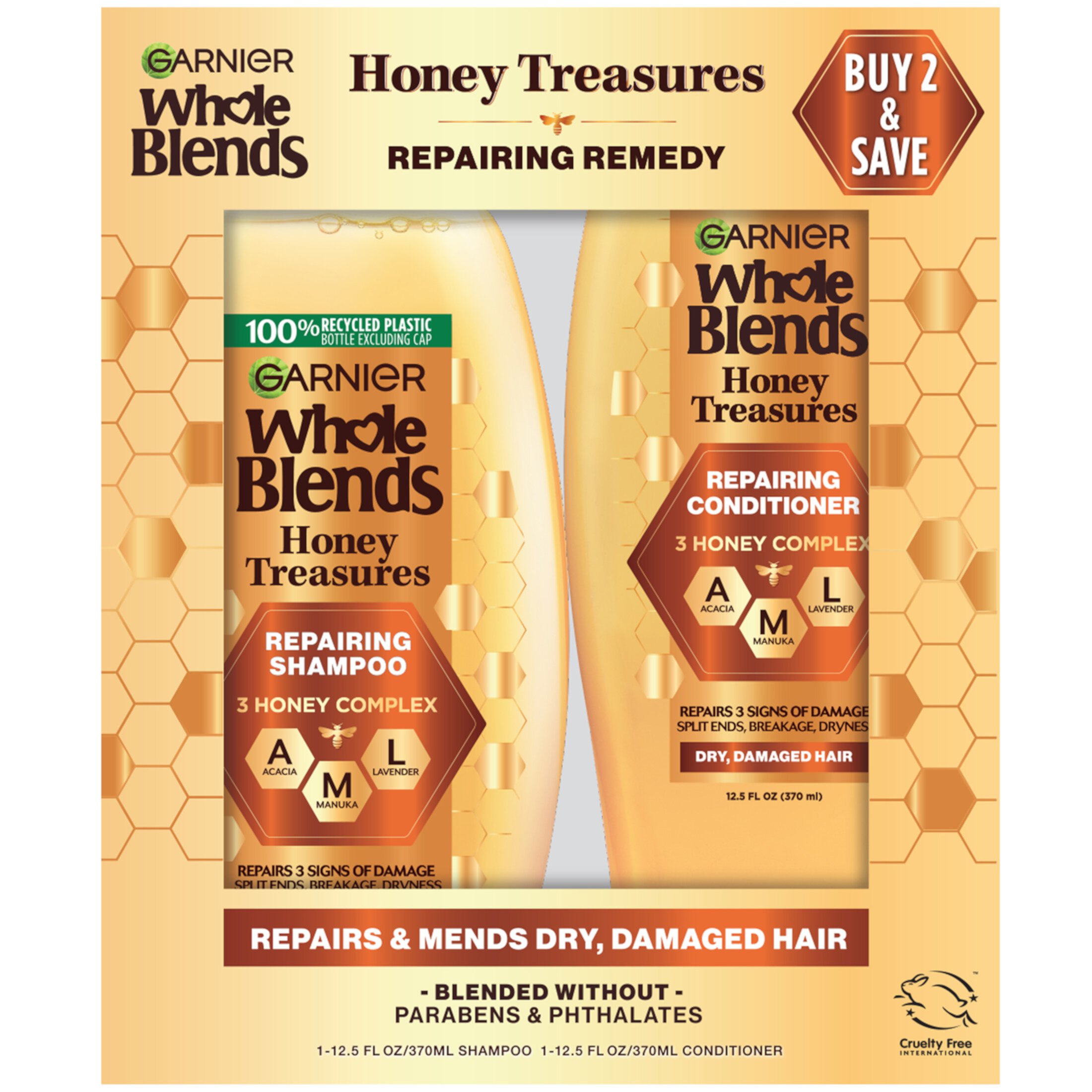 Garnier Whole Blends Honey Treasures Shampoo and Conditioner Set, For Damaged Hair, 1 kit L’Oreal – Garnier Whole Blends