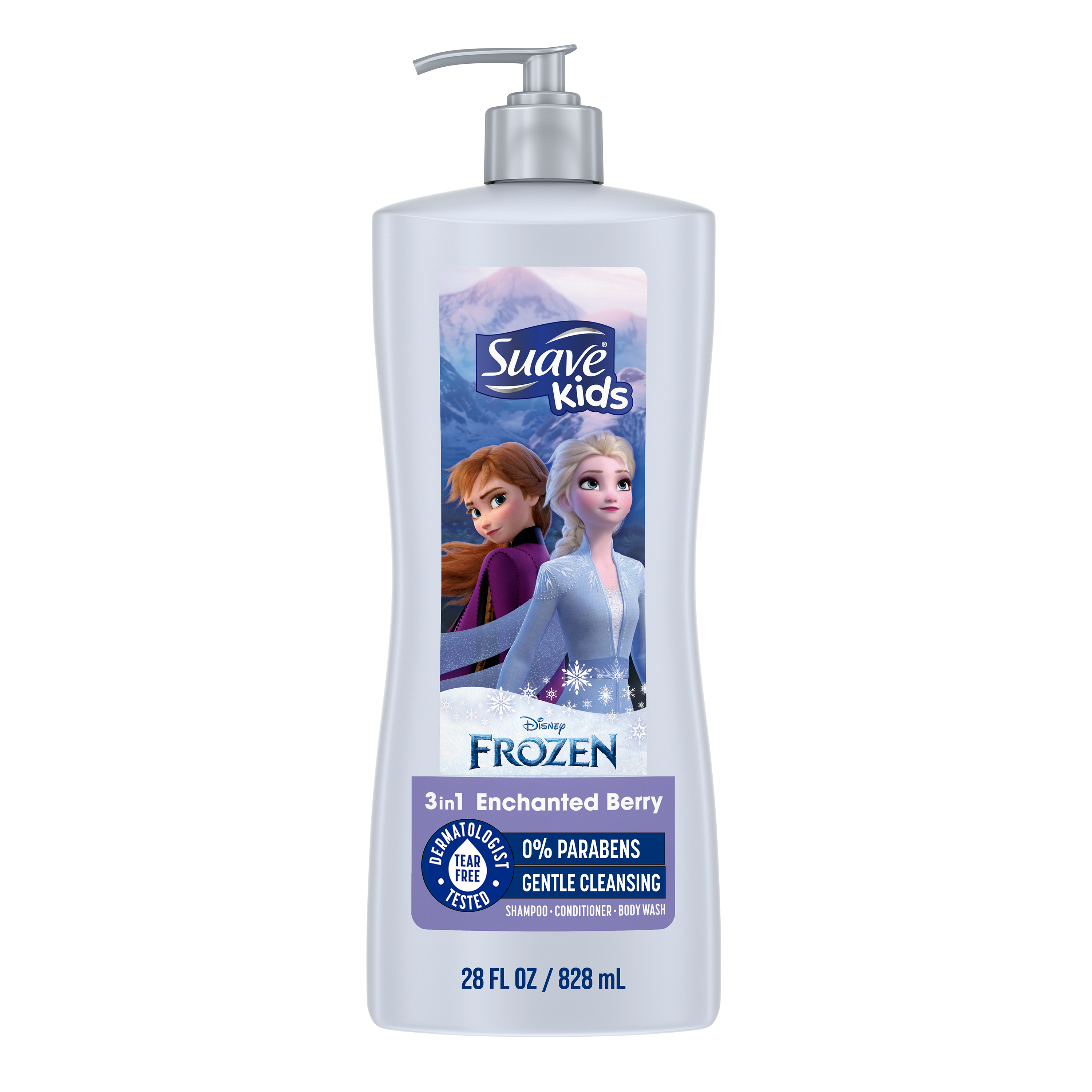 Suave Kids Champú y Acondicionador 2 en 1, Bayas Encantadas de Frozen de Disney, Cuidado Del Cuero Cabelludo, Fórmula sin Lágrimas, 28 fl oz Suave