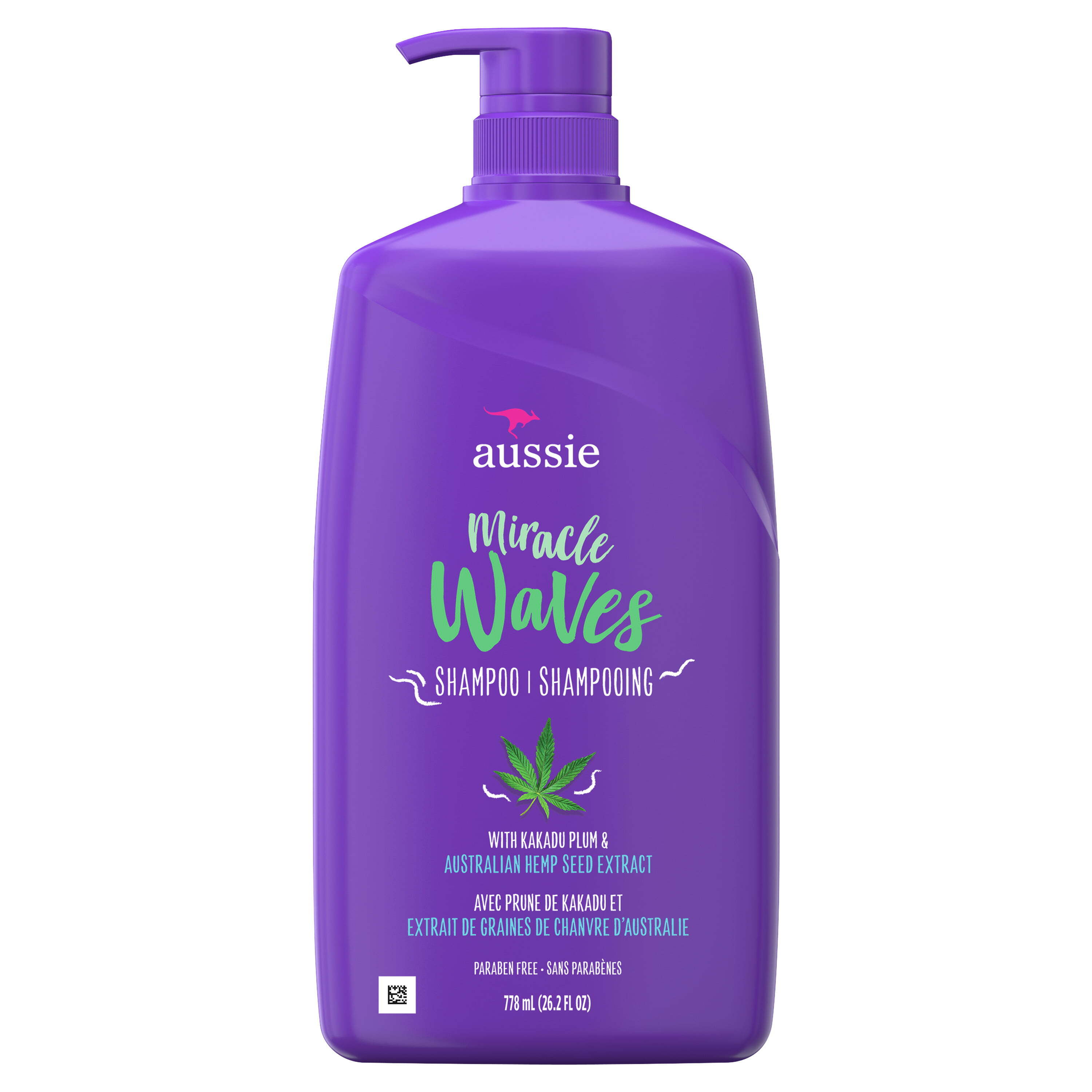 Aussie Miracle Waves Anti-Frizz Hemp Paraben-Free Shampoo, 26.2 fl oz for All Hair Types Aussie