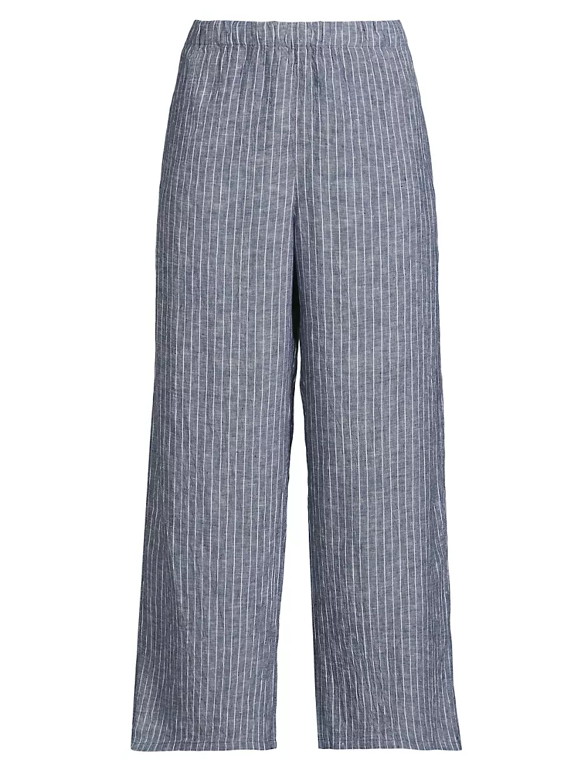 Striped Linen Elasticized Wide-Leg Pants Eileen Fisher