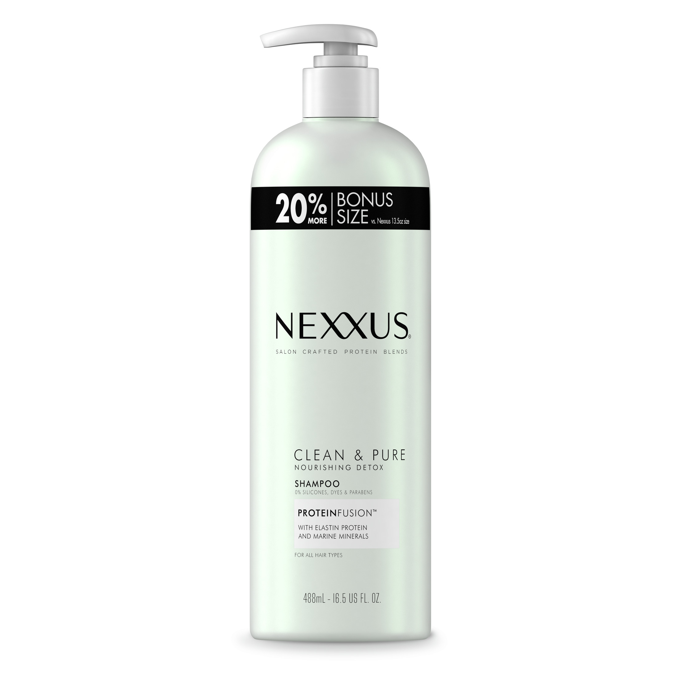 Nexxus Clean and Pure Daily Shampoo, Elastane Protein & Marine Minerals All Hair Types, 16.5 fl oz+ Nexxus