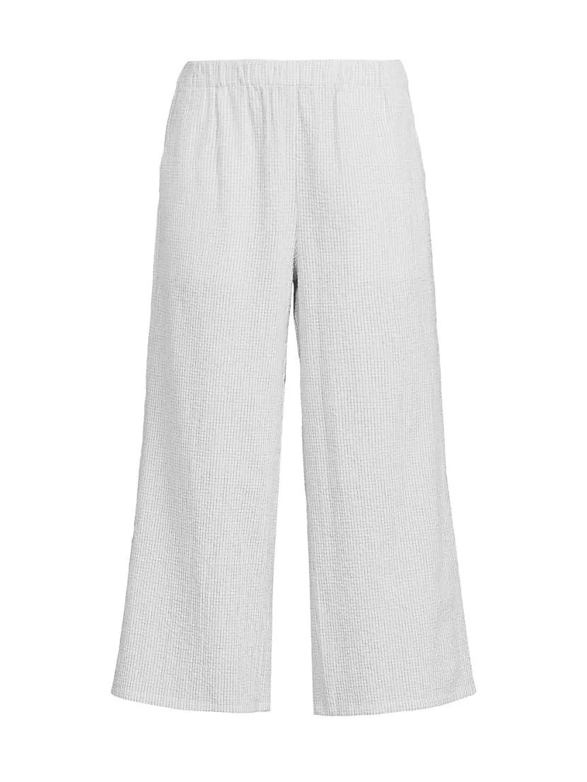 Check Cotton Cropped Wide-Leg Pants Eileen Fisher