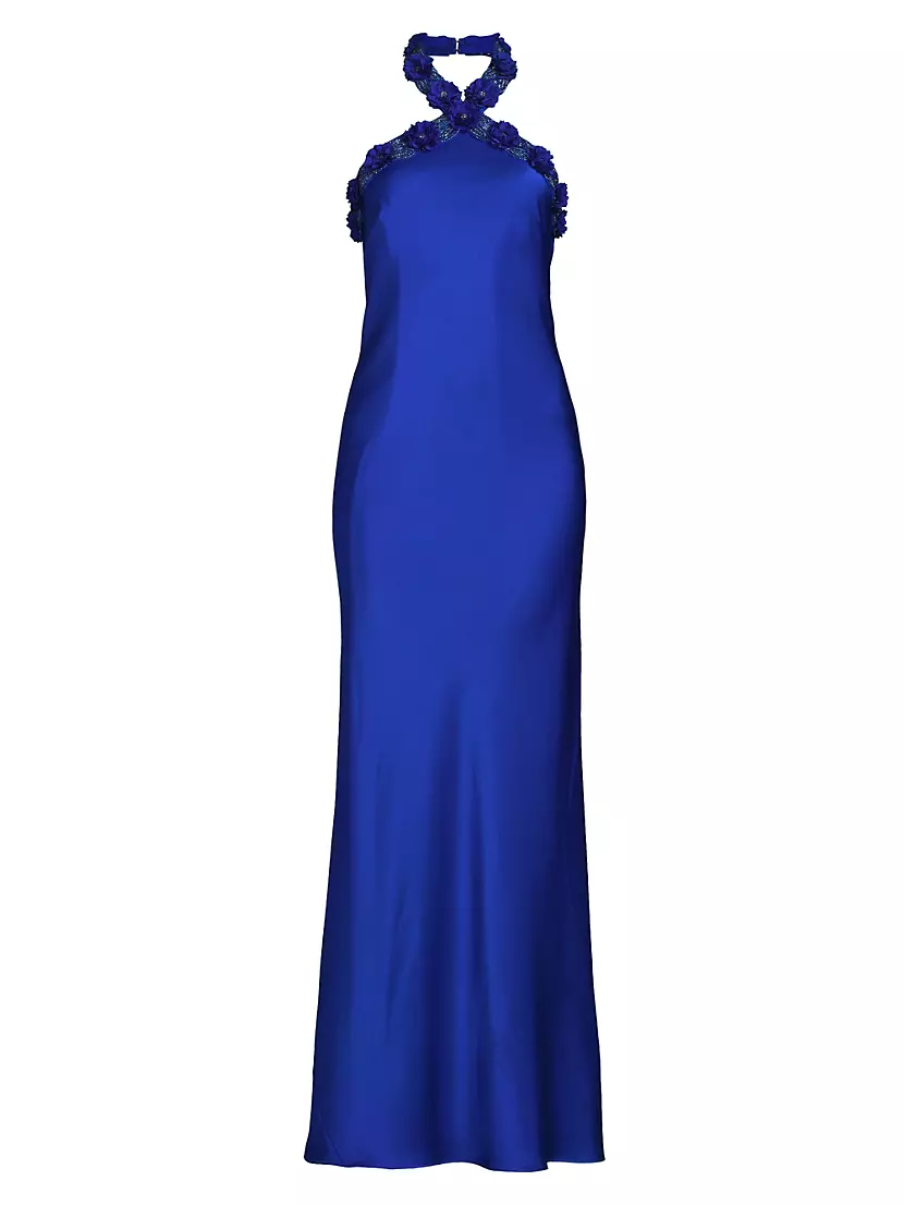 Женское Вечернее платье Aidan Mattox Satin Halterneck Mermaid Gown Aidan Mattox