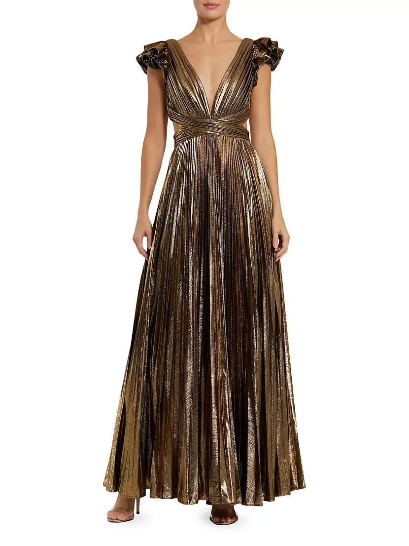 Женский Сарафан MAC DUGGAL Metallic Pleated Ruffle A-Line MAC DUGGAL