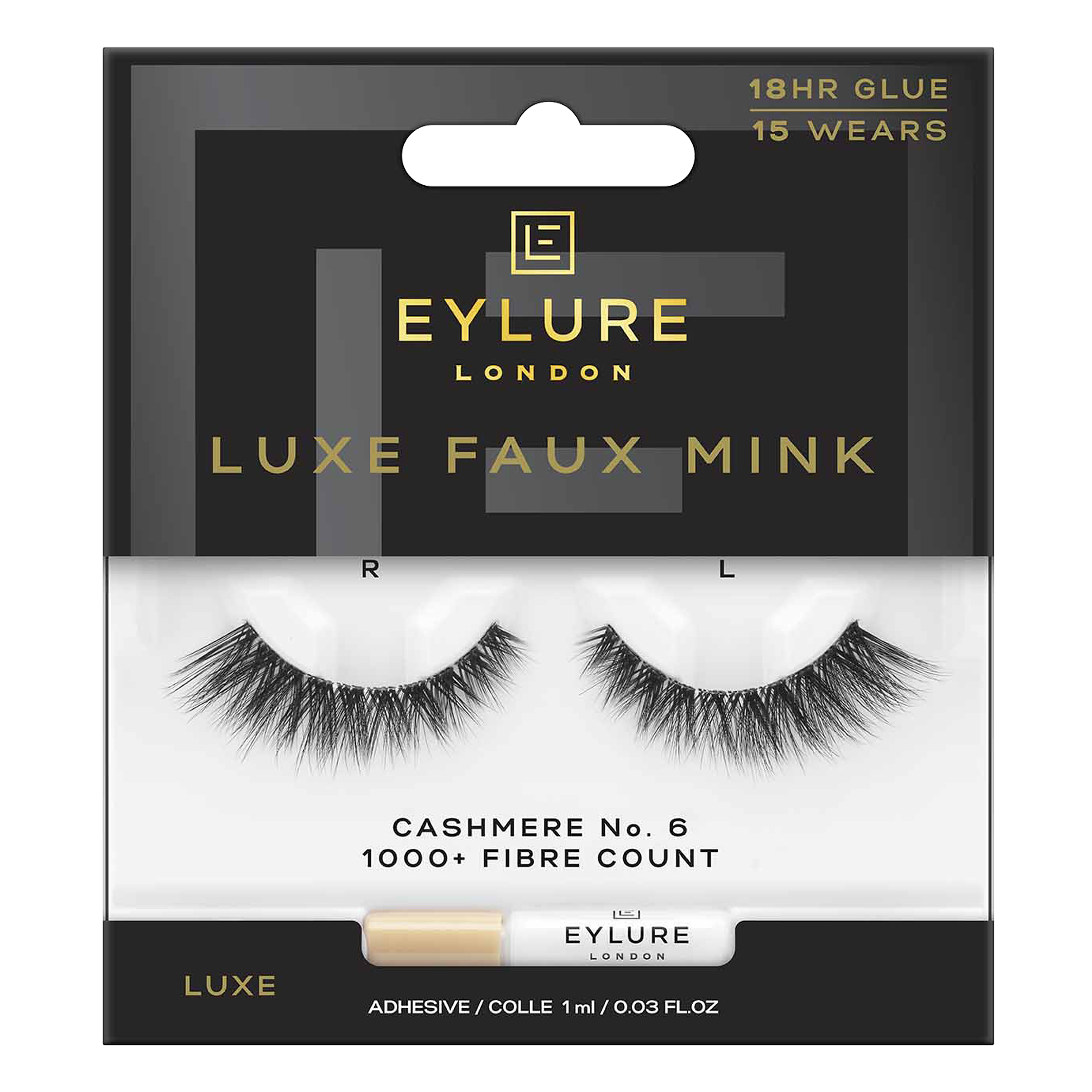 Eylure Luxe Cashmere No. 6 Faux Mink Eyelashes, Black, 1 Pair Eylure