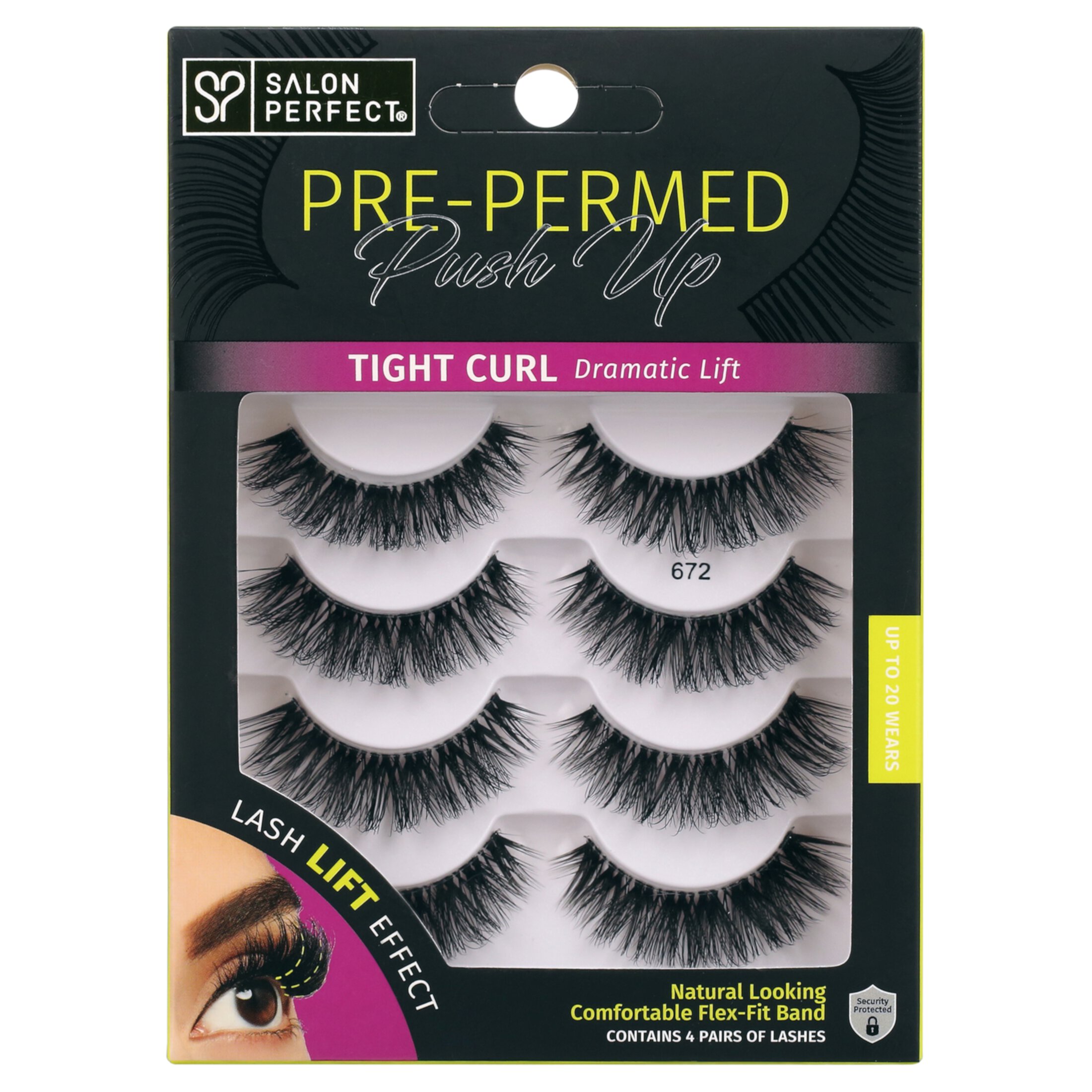 Salon Perfect Pre-Permed False Eyelashes, Dramatic Lift Fake Lashes, 672, 4 Pairs Salon Perfect