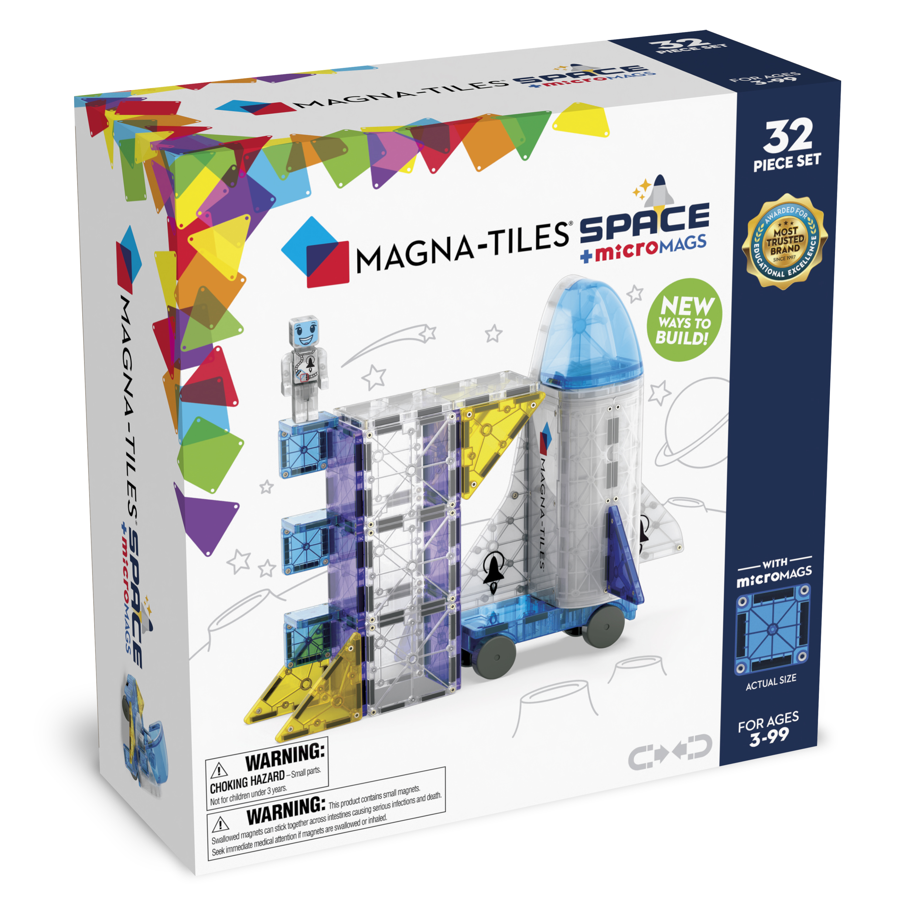 Magna-Tiles Space 32-Piece Magnetic Construction Set, the Original Magnetic Building Brand Magna-Tiles